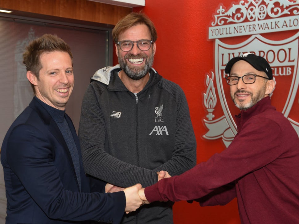 Michael Edwards (left) with Jurgen Klopp and Mike Gordon