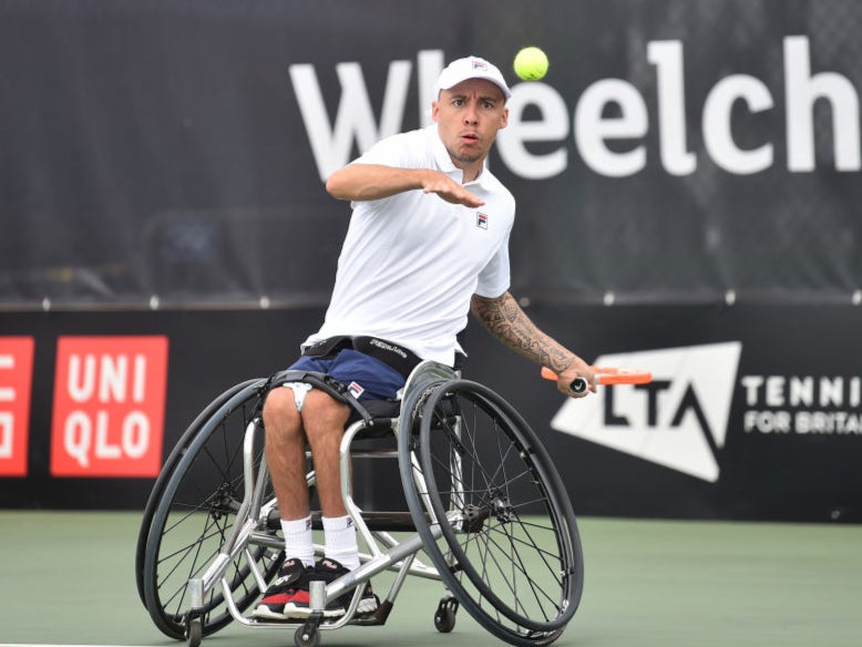 Andy Lapthorne competes in the quads doubles final at the British Open in July 2021