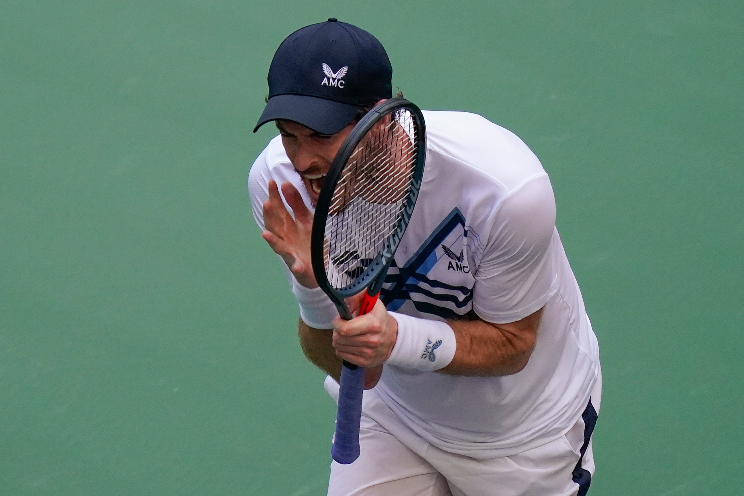 Andy Murray yells in frustration during his loss to Stefanos Tsitsipas (Seth Wenig/AP)