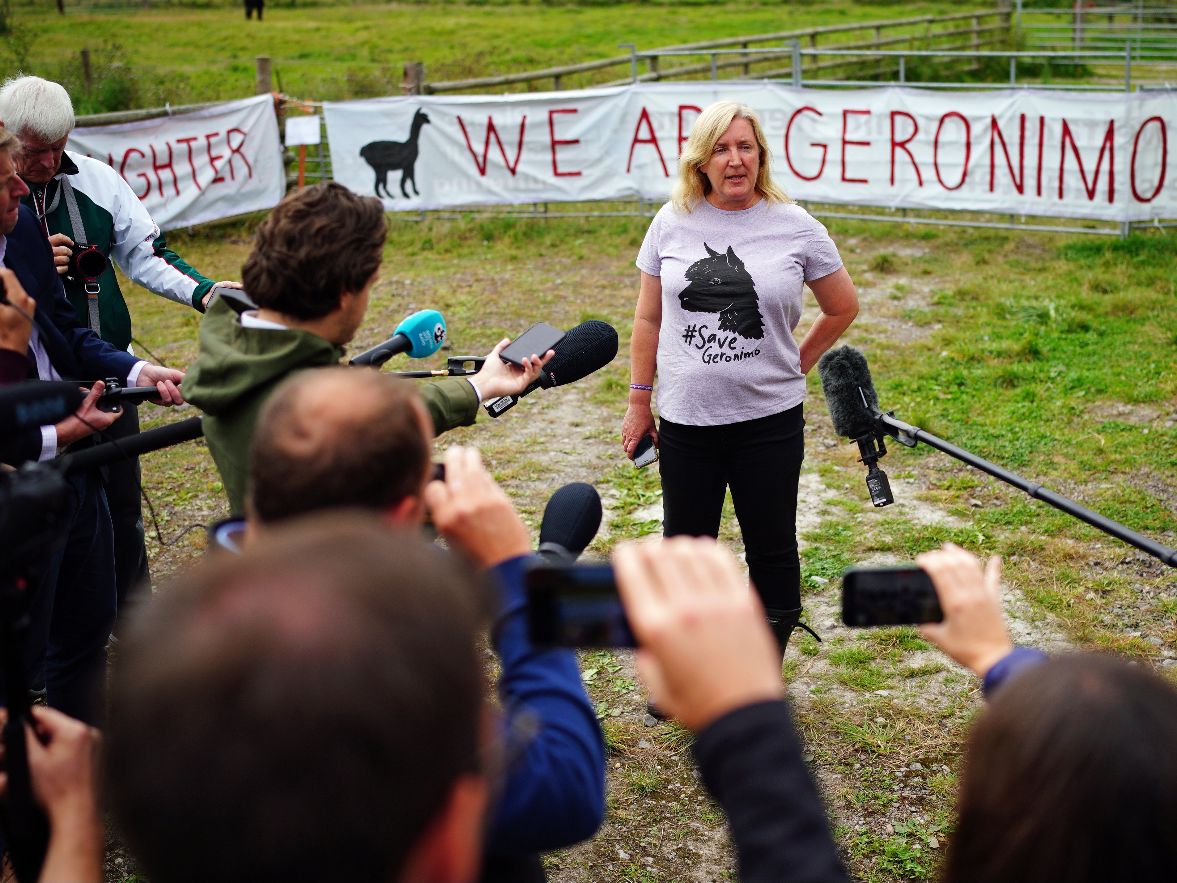 Macdonald talks to the media this morning at Shepherds Close Farm in Wooton Under Edge, Gloucestershire, after Geronimo was taken away to an undisclosed location