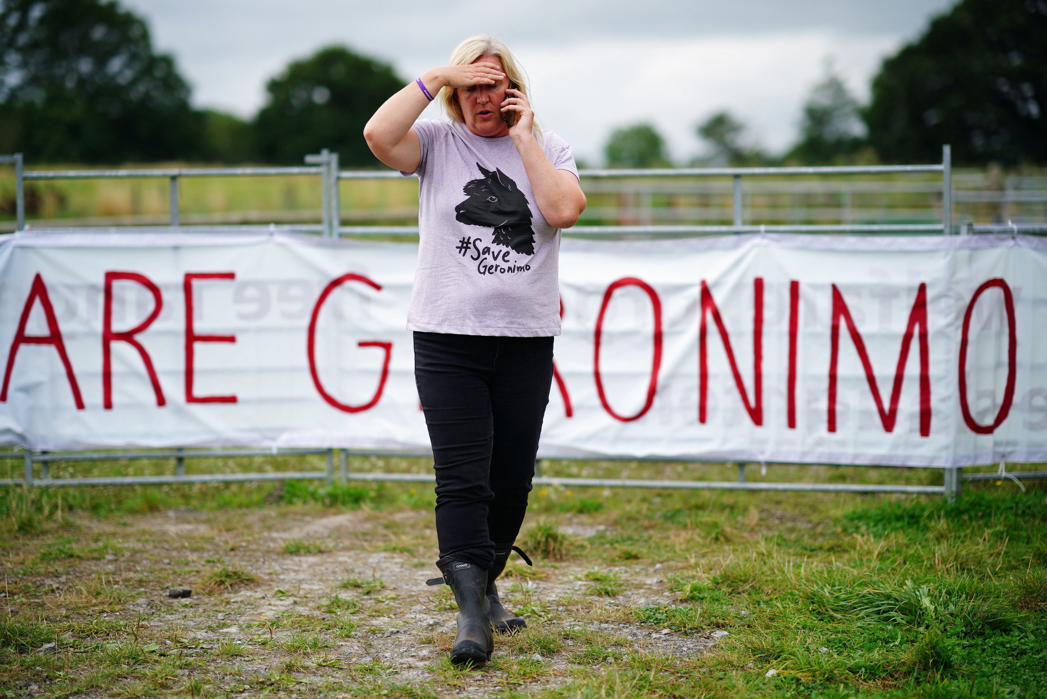 Helen Macdonald, owner of Geronimo the alpaca, at Shepherds Close Farm in Wooton Under Edge, Gloucestershire