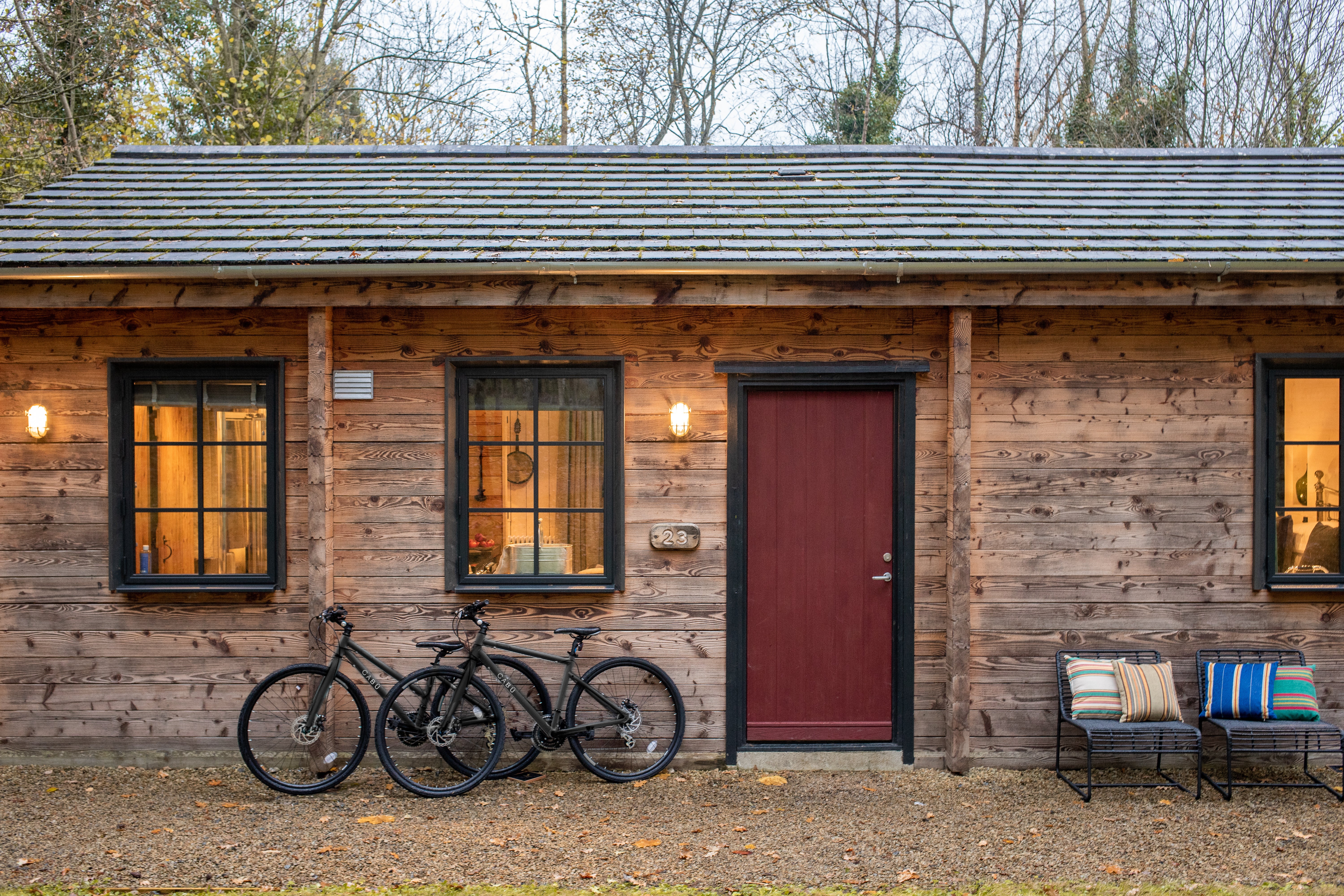 Wooden cabins at Cabu by the Lakes, Ireland