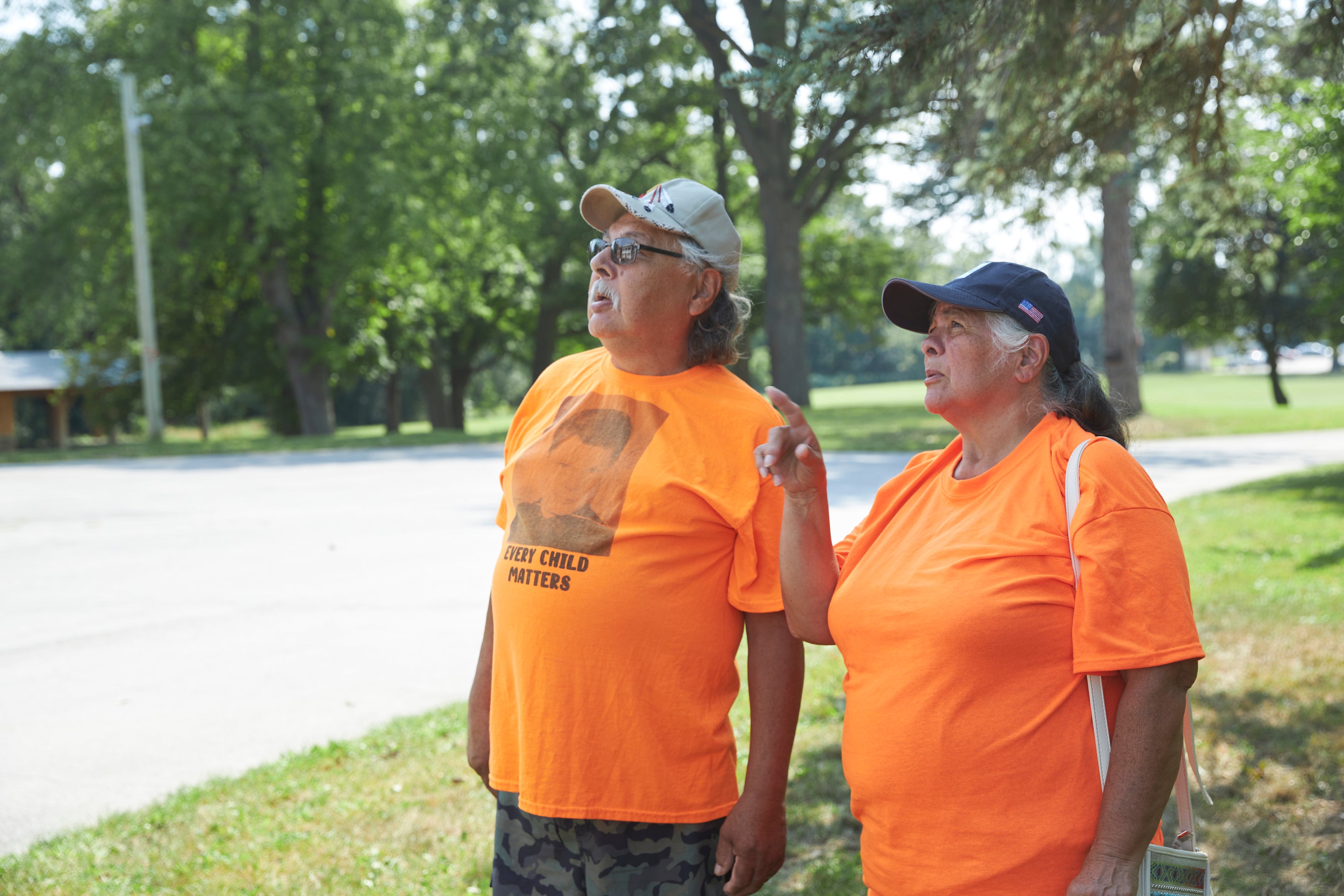 Rocky Commanda and Loretta Nadeau, brother and sister of Joey Commanda, on the grounds of the former Mohawk Institute. Rocky joined Joey in trying to escape from the school, but he was caught by the police