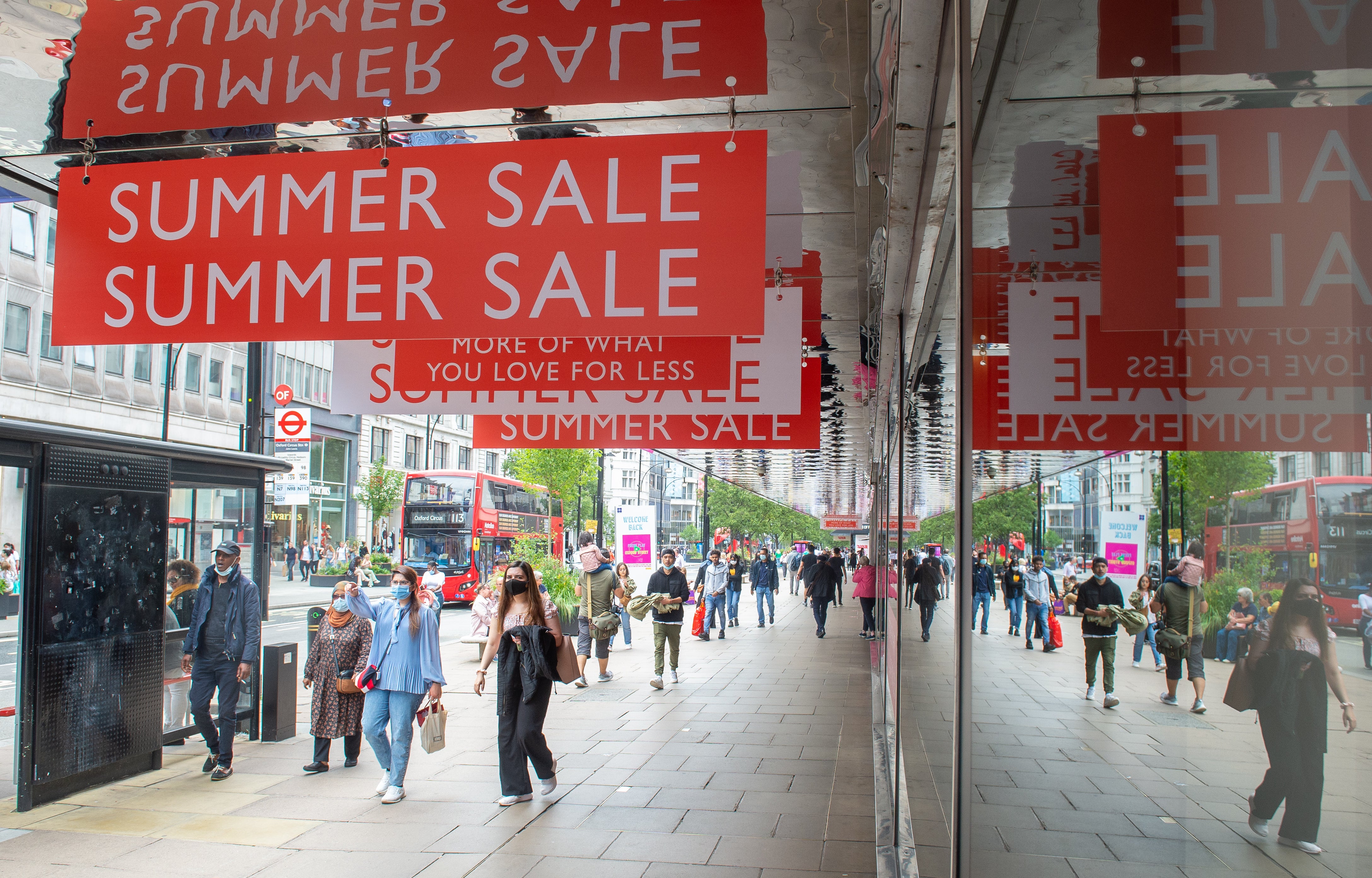 Pedestrians on Oxford Street, London. Shopper footfall continued to improve in August, according to new figures (Dominic Lipinski/PA)