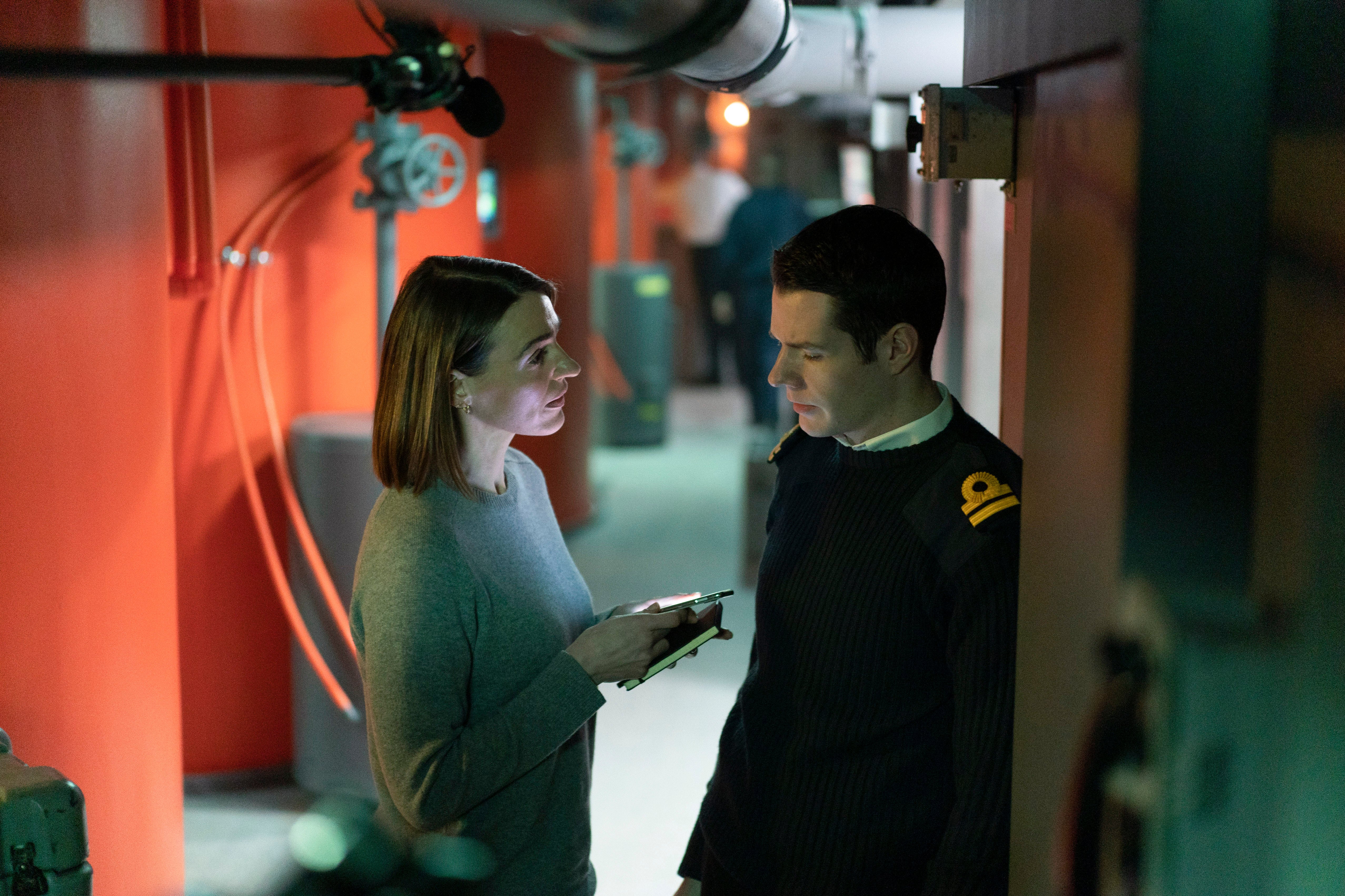 DCI Amy Silva (Suranne Jones) questions Lieutenant Simon Hadlow (Swindells) in ‘Vigil’