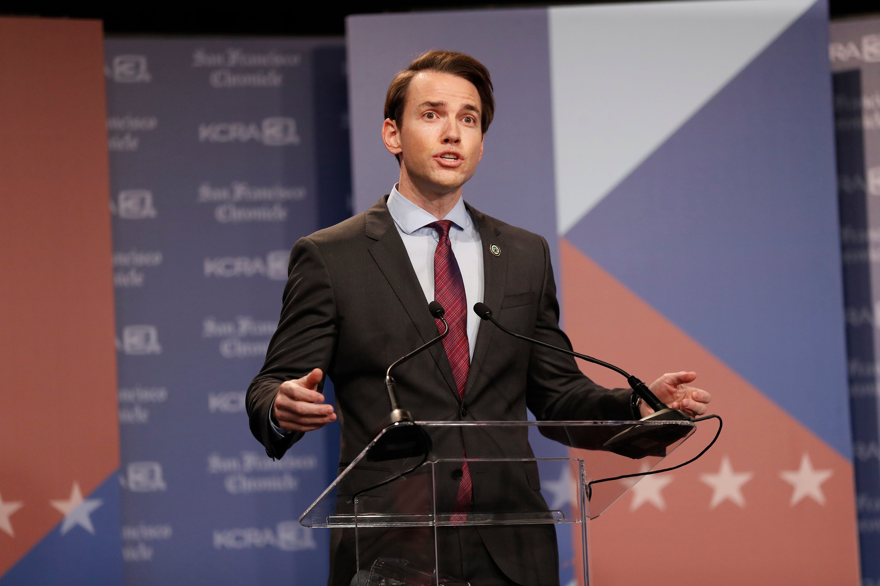 Republican Kevin Kiley speaks at a debate of California gubernatorial recall election candidates hosted by KCRA 3 and the San Francisco Chronicle on August 25, 2021 in San Francisco, California