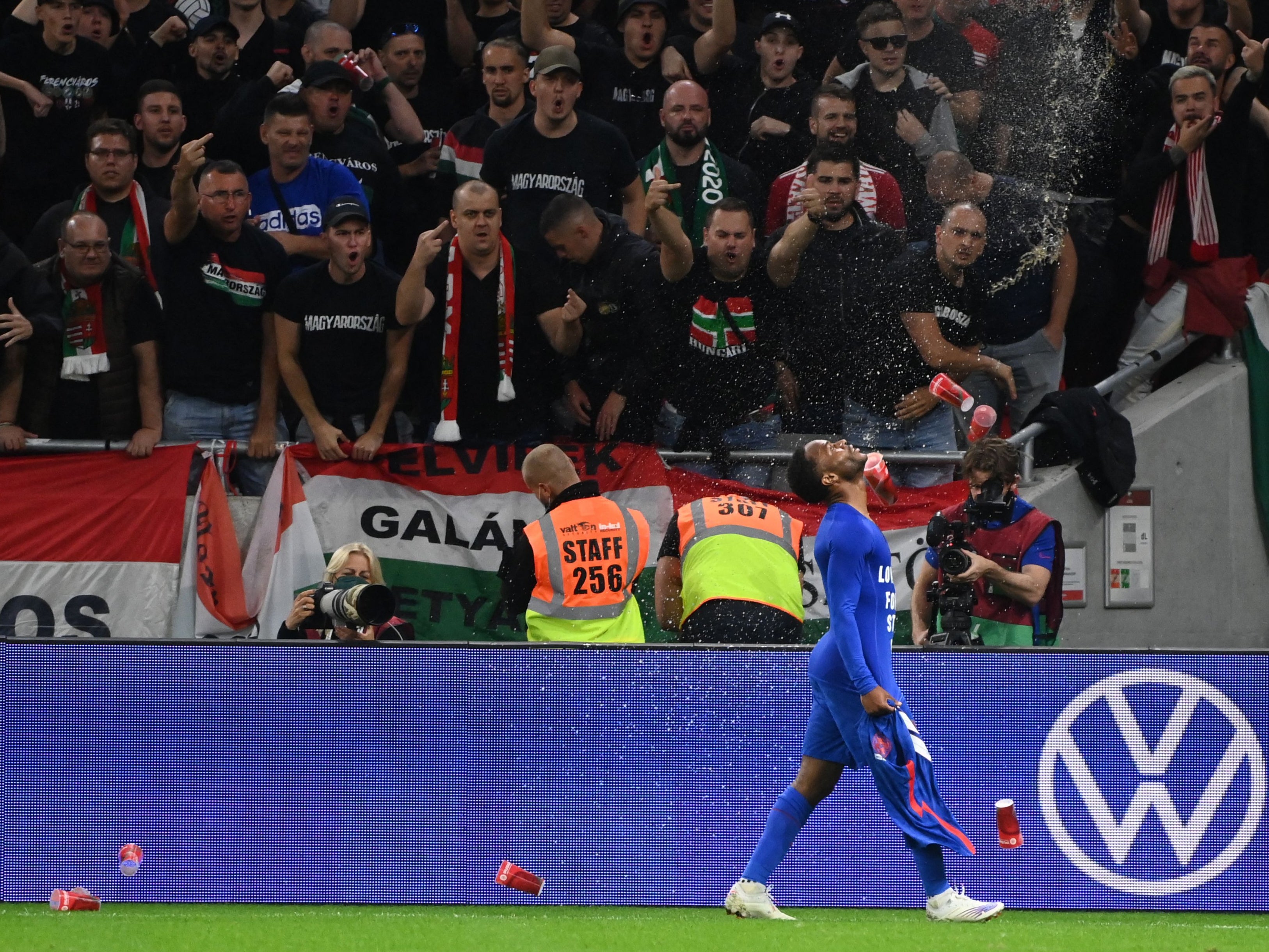 England forward Raheem Sterling celebrates his goal against Hungary