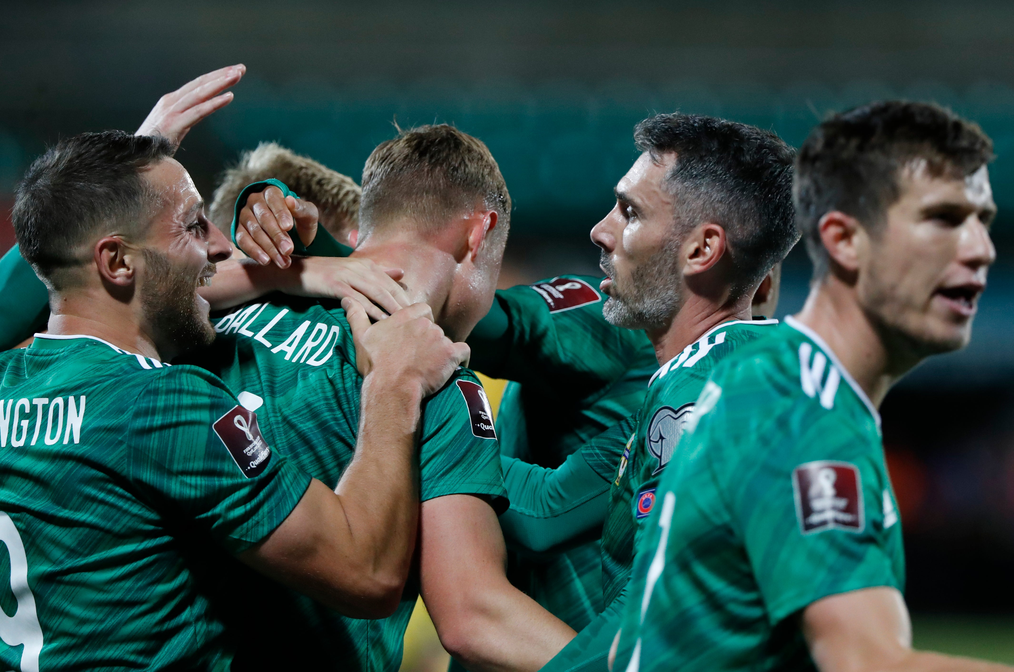 Northern Ireland celebrated a 4-1 win over Lithuania in Vilnius (Mindaugas Kulbis/AP)