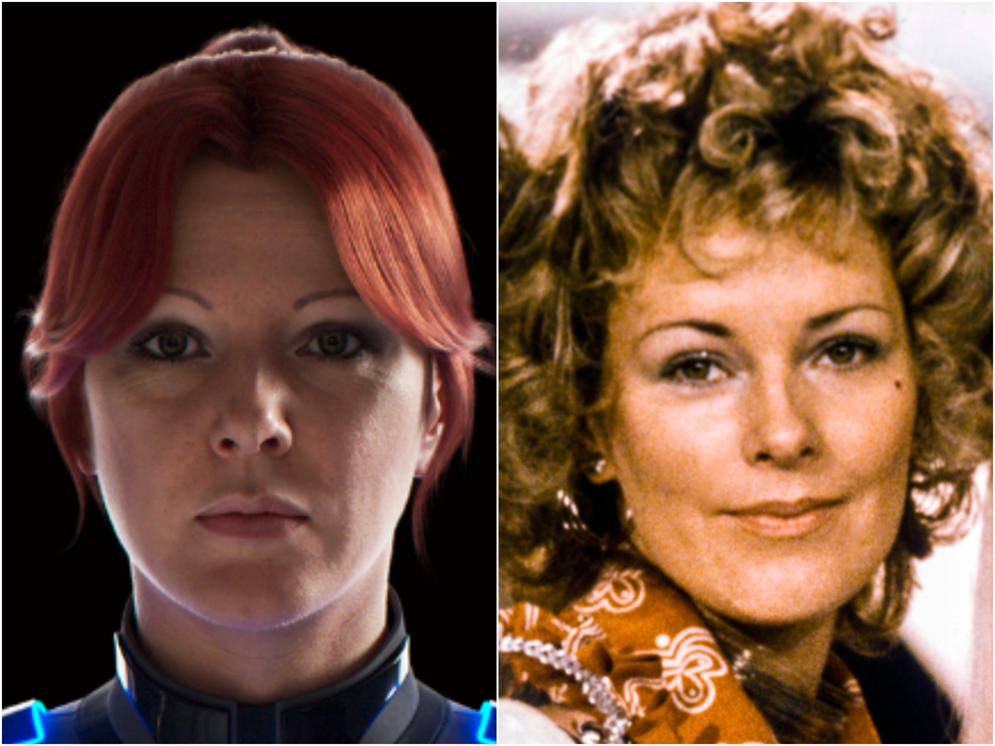 Anni-Frid Lyngstad’s digital avatar, and her real-life inspiration, pictured in 1974