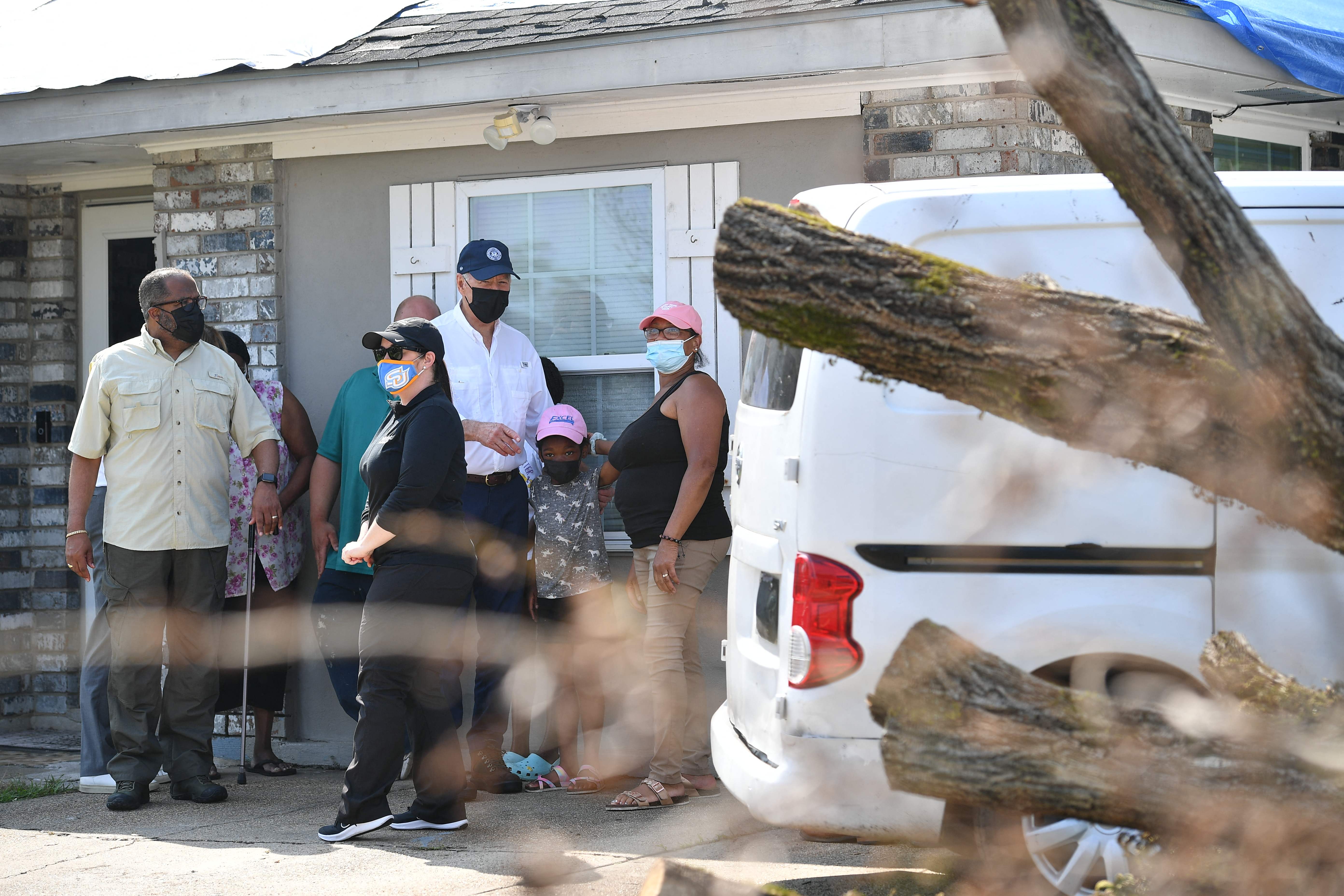 President Joe Biden tours a neighbourhood affected by Hurricane Ida in LaPlace, Louisiana on Friday