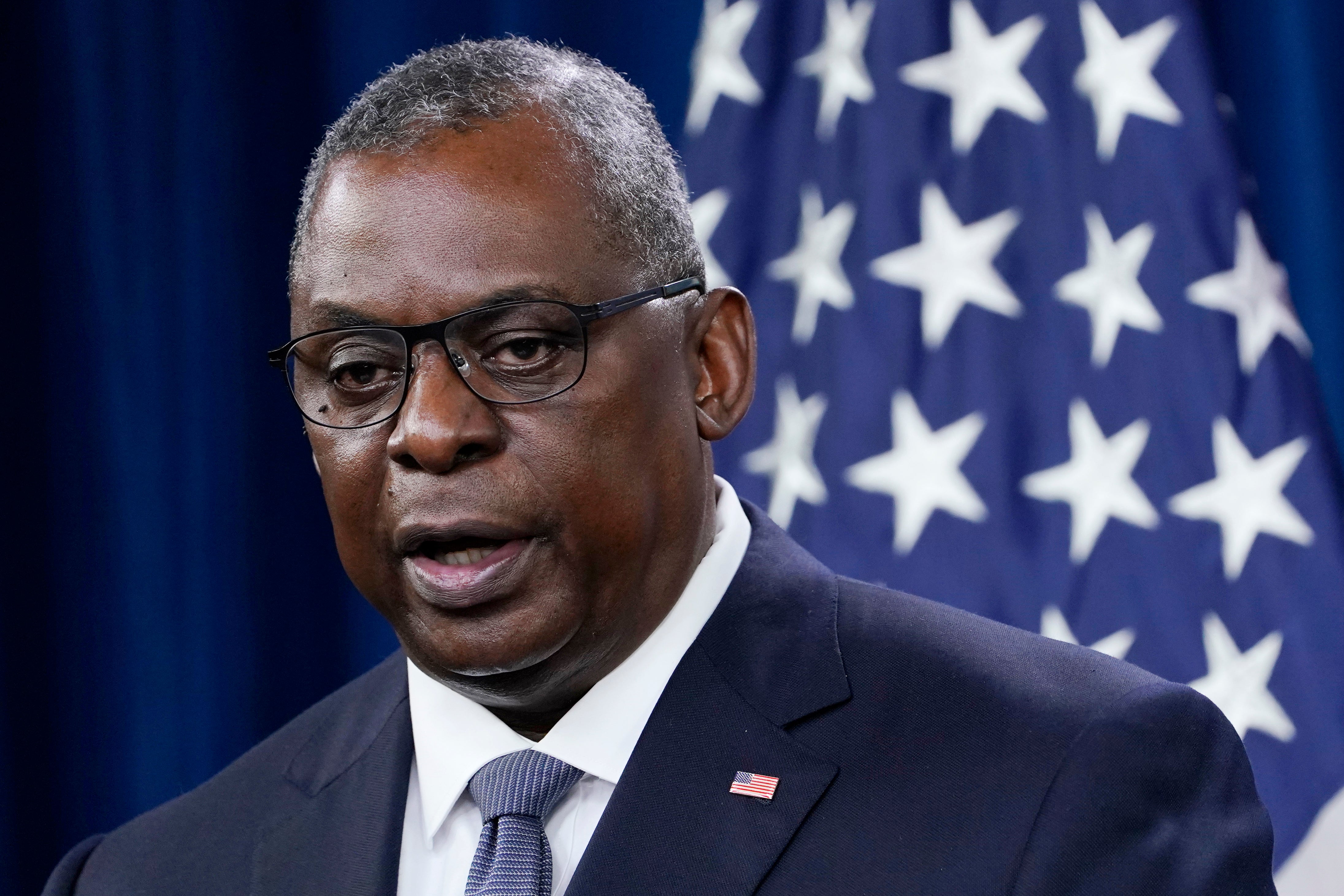 Defence Secretary Lloyd Austin speaks at the Pentagon