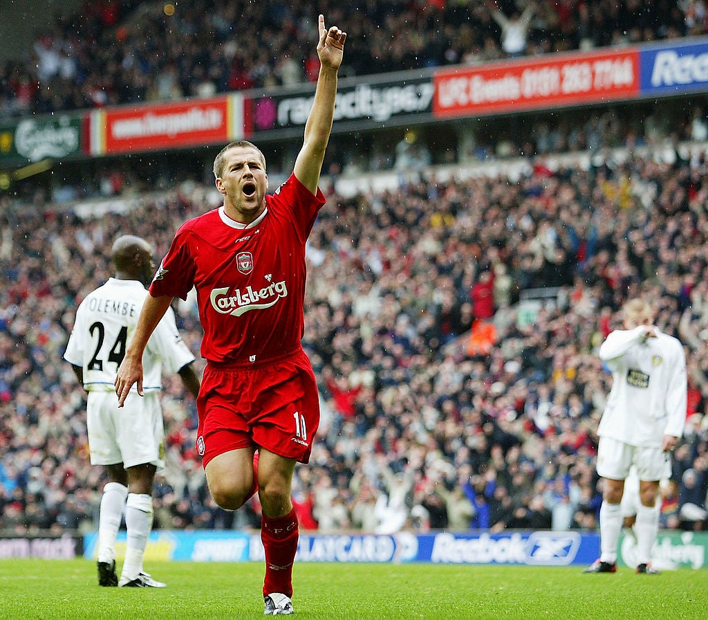 Michael Owen celebrates scoring for Liverpool