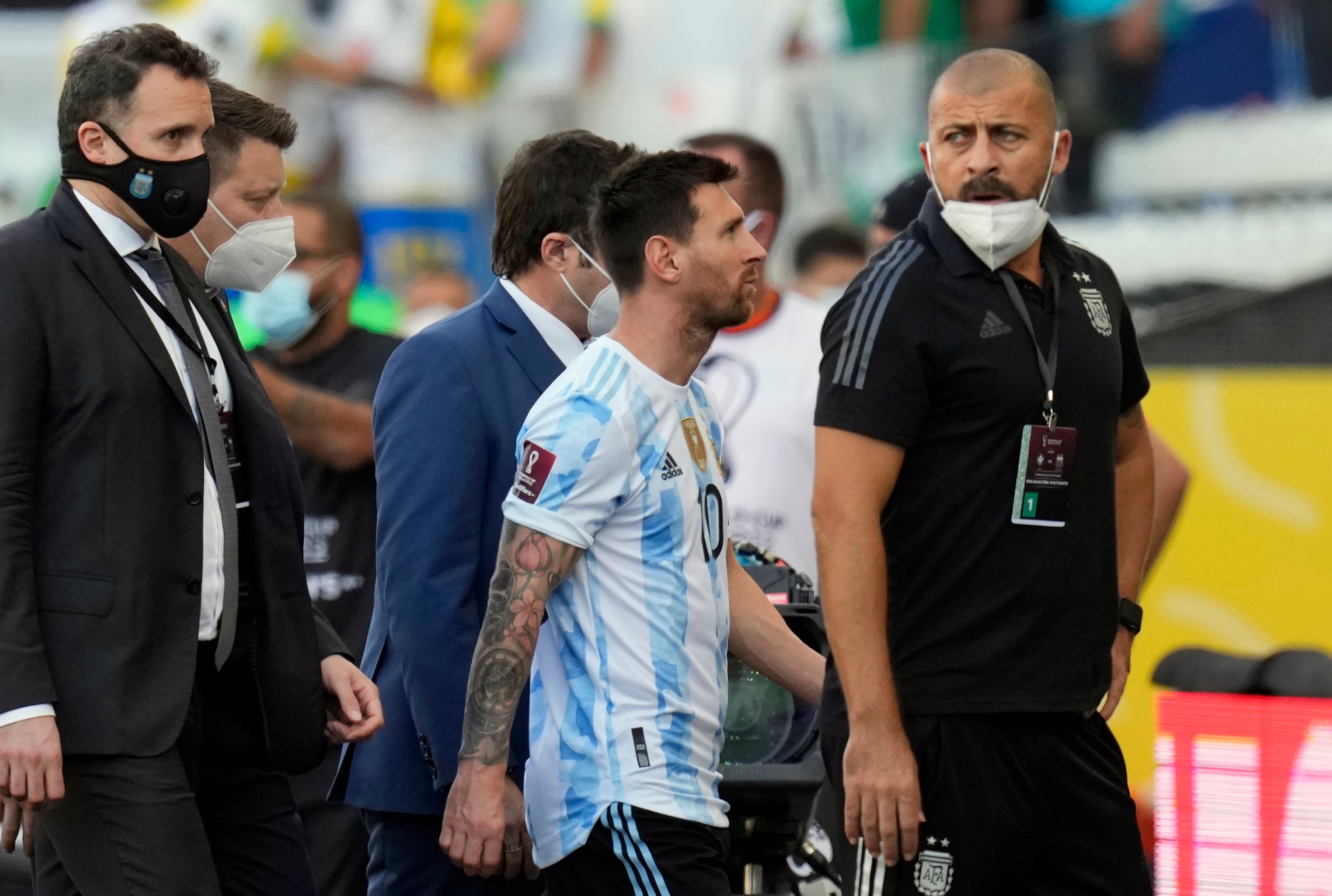 Lionel Messi and his Argentina players walked off the field after the match was halted(Andre Penner/AP)