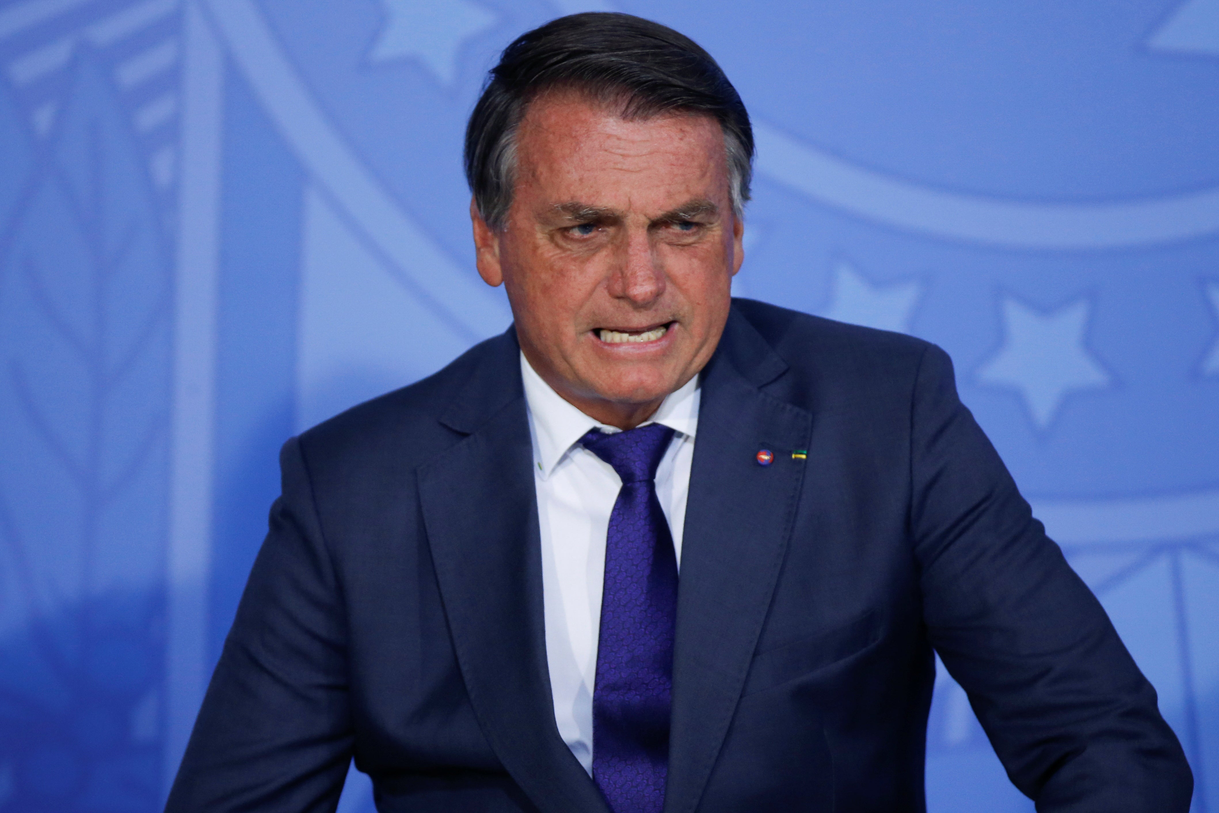 Brazil's President Jair Bolsonaro speaks during a ceremony in Brasilia