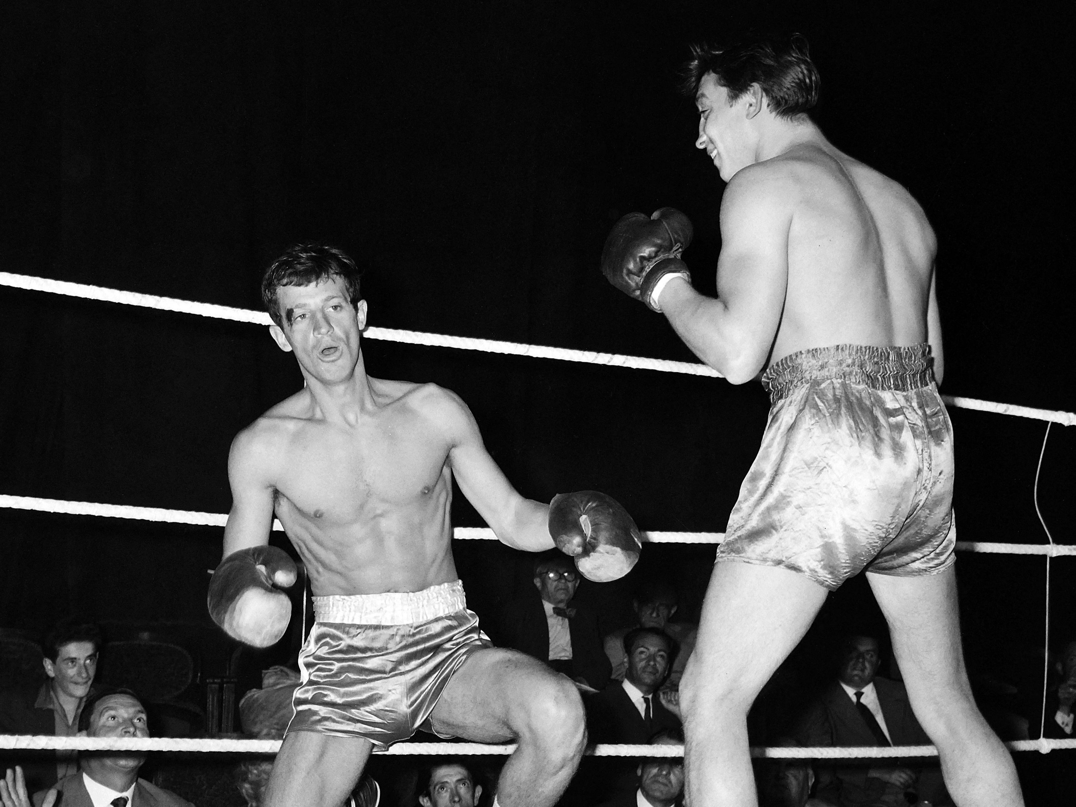 Belmondo, once an amateur boxer, in the ring in Paris in the Sixties