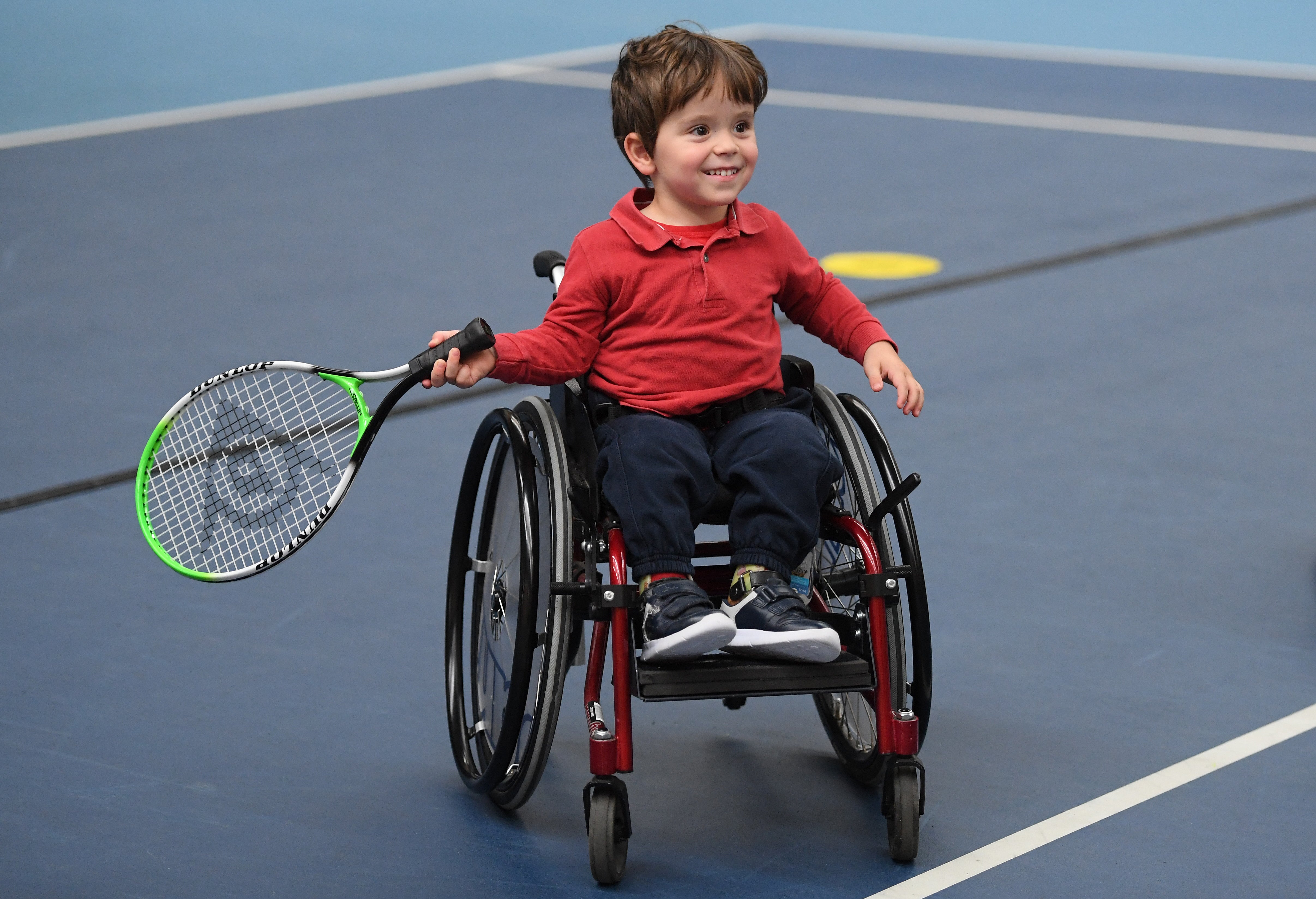 A young boy takes part in a wheelchair tennis initiative day at Lee Valley on Saturday (Harriet Lander/LTA handout)