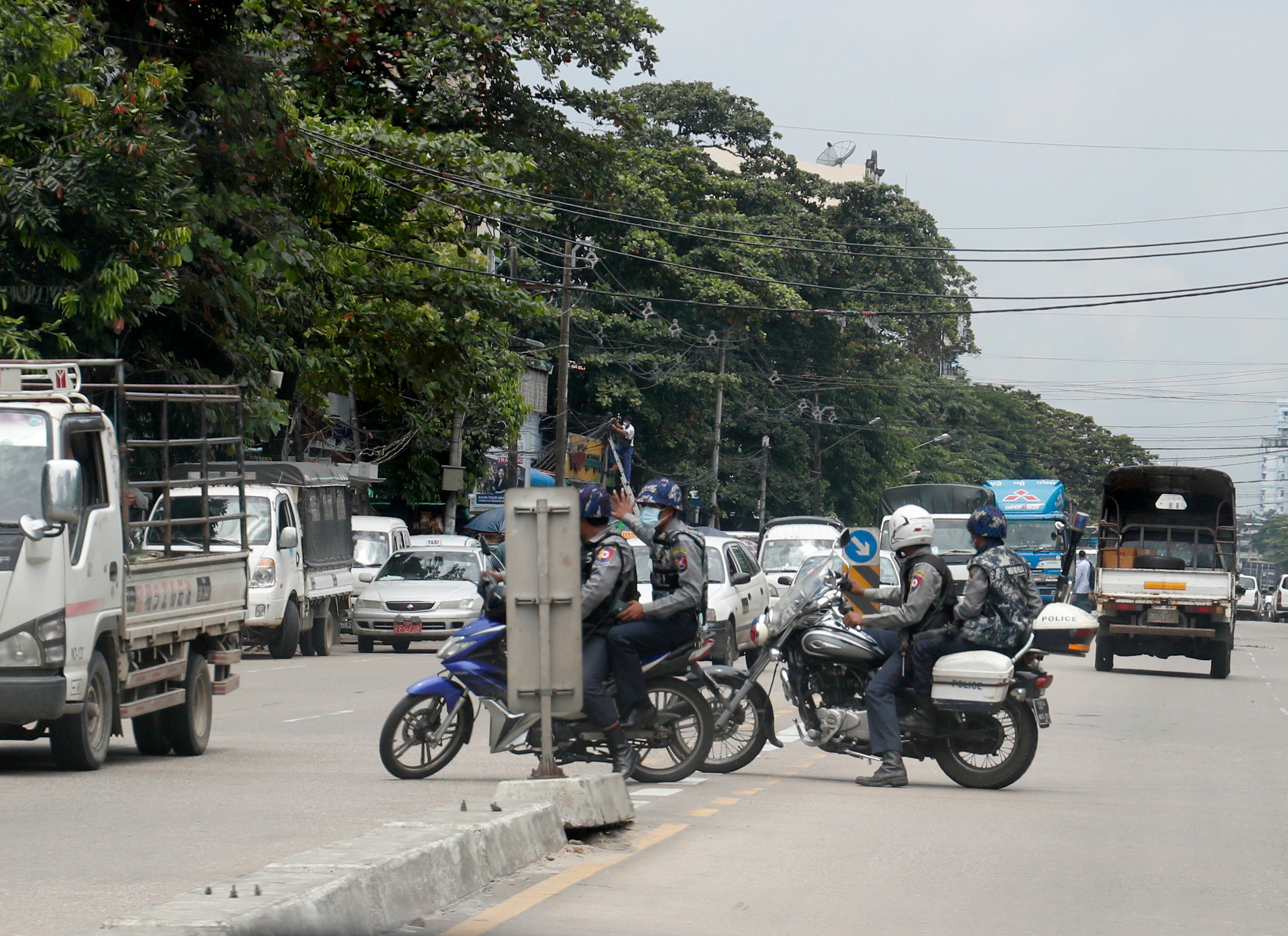 Armed police on patrol in Yangon on Tuesday