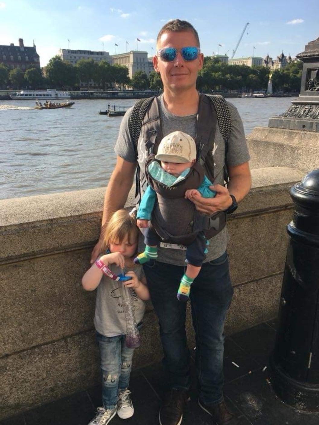 British veteran Matt Simmons, his daughter Molly, six, and son Jowan, three.