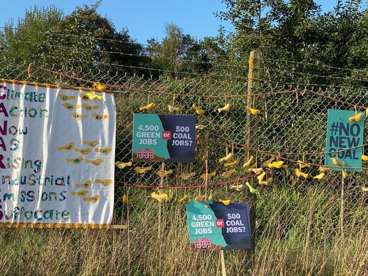 Fabric canaries are shown at the coal mine site near Whitehaven, Cumbria.