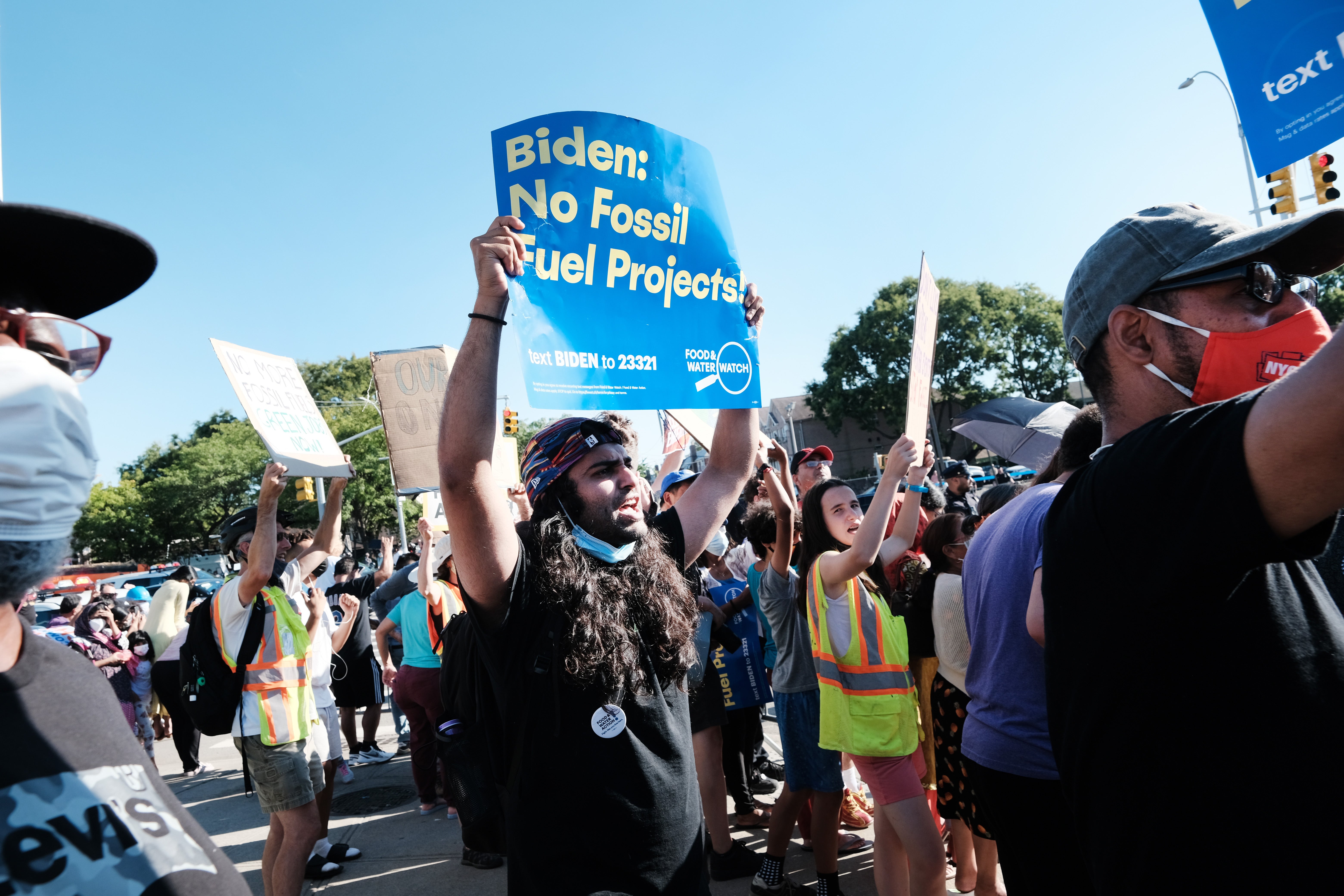 Protesters picketed Joe Biden’s appearance in Queens on 7 September to demand his administration take more aggressive action to stop fossil fuel production.