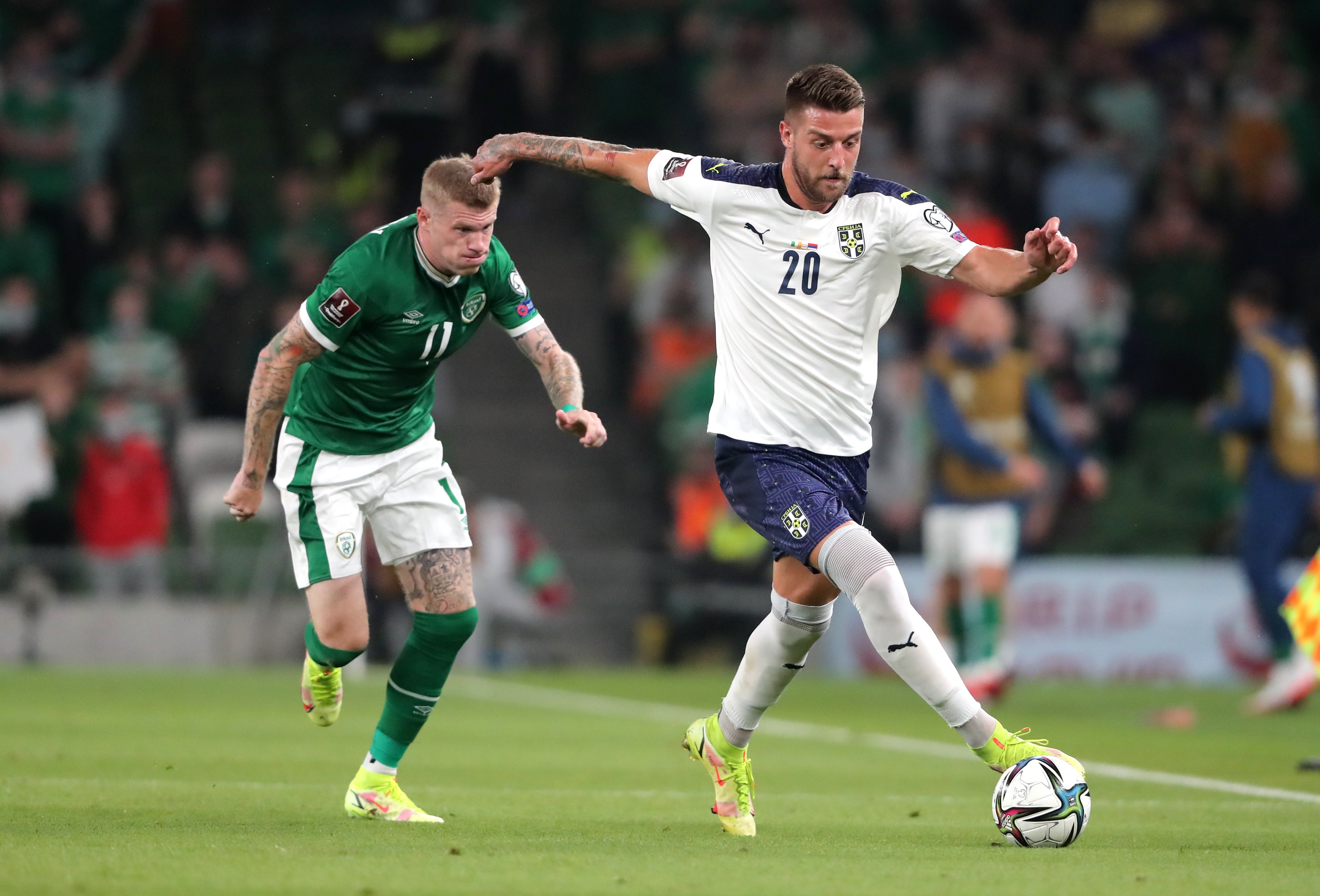 Sergej Milinkovic-Savic, right, was in the thick of the action (Niall Carson/PA)