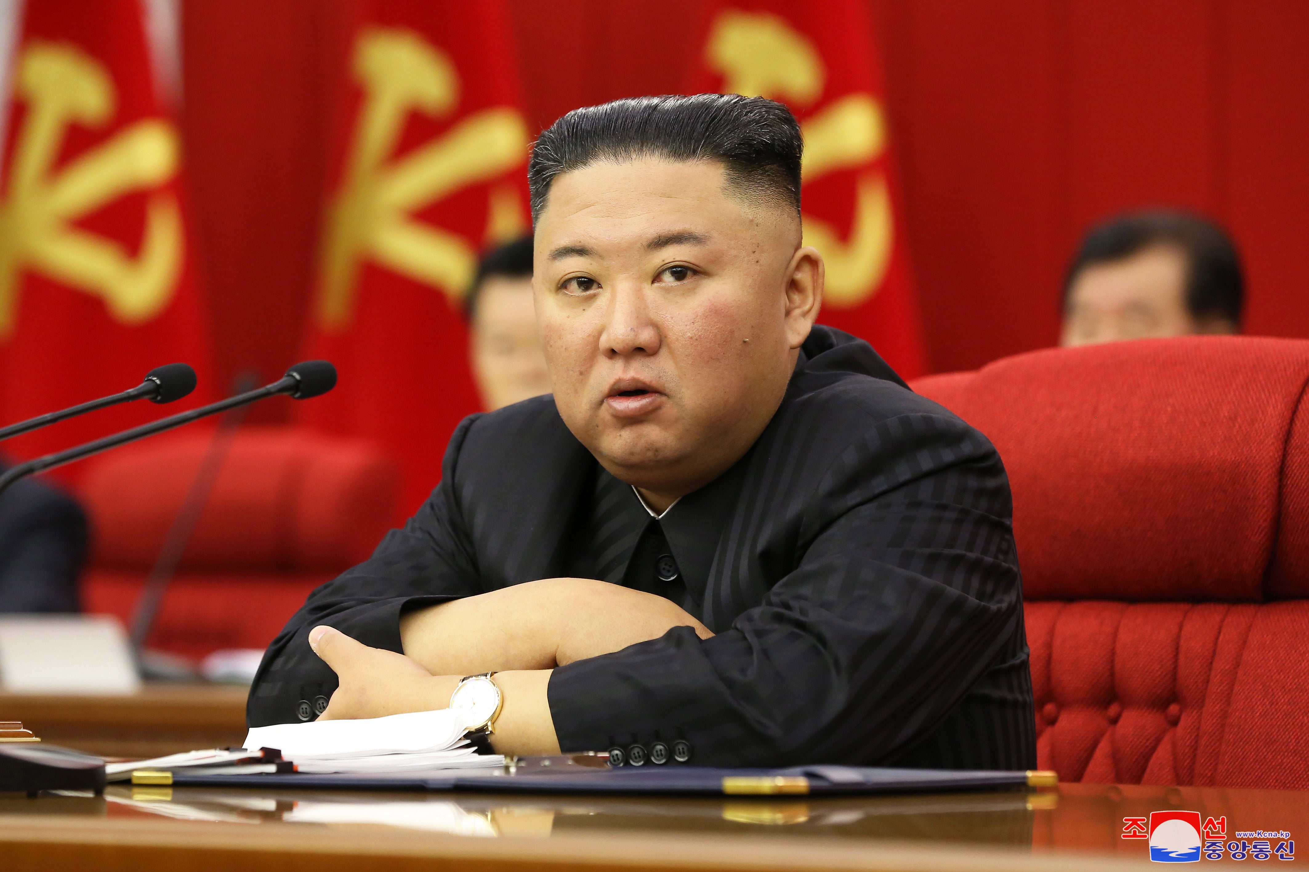 File: A photo released by the official North Korean Central News Agency (KCNA) shows Kim Jong-un presiding over a meeting in Pyongyang, North Korea on 18 June 2021