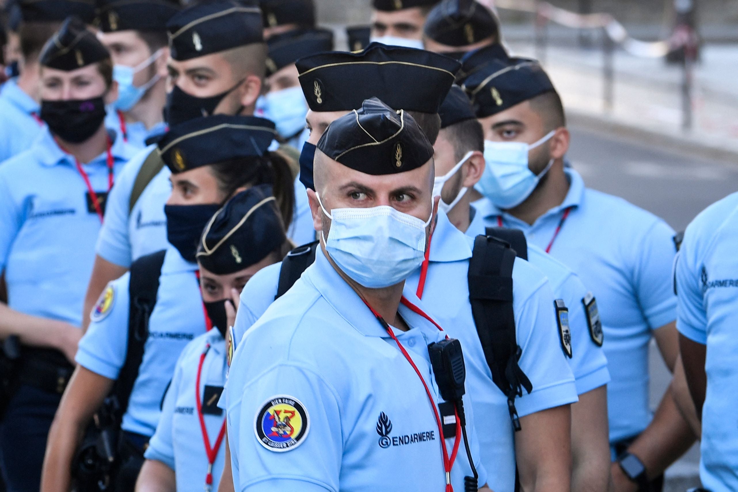 French Gendarmes officers arrive at the Palais de Justice of Paris