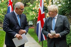 Boris Johnson engulfed in pre-Cop26 summit row after climate goals dropped for Australia trade deal