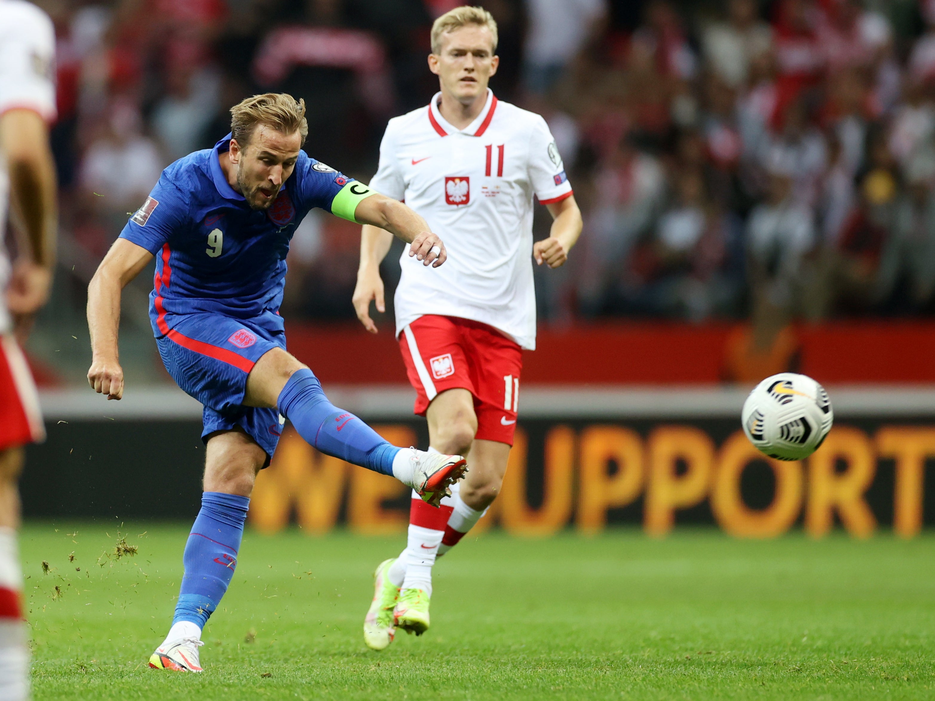 England captain Harry Kane scores against Poland from long range