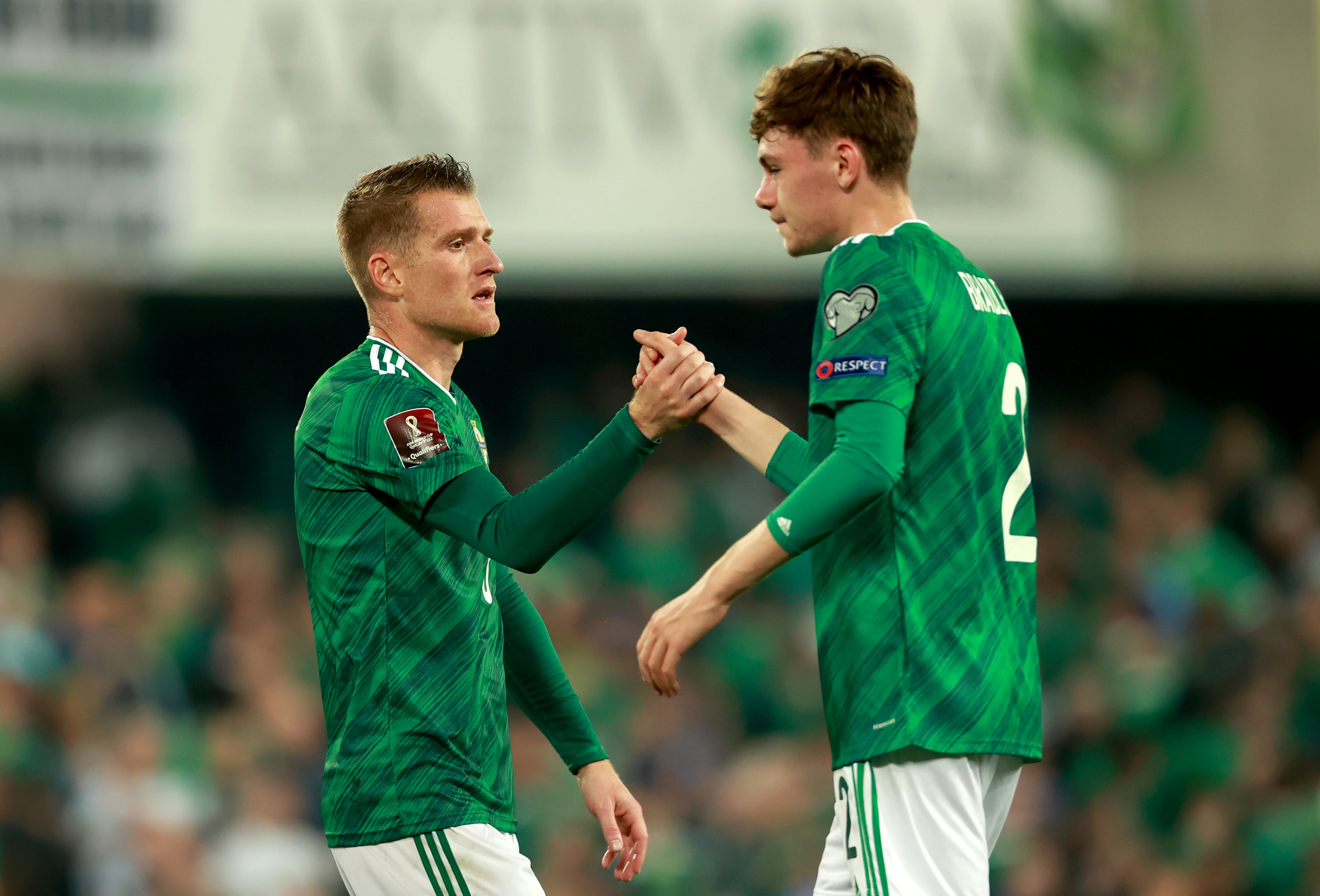 Conor Bradley, right, played for Northern Ireland on Wednesday (Niall Carson/PA)