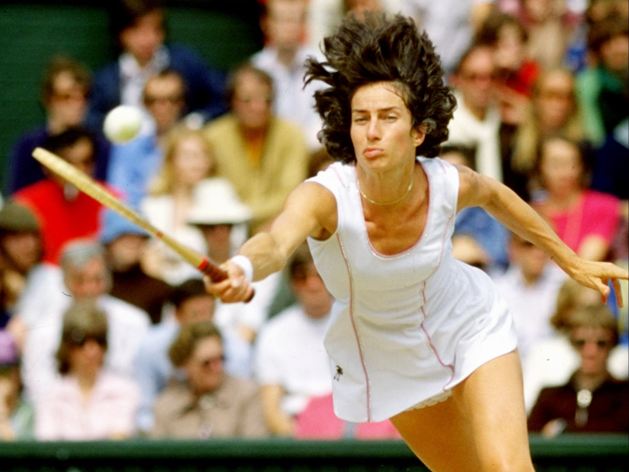 Virginia Wade competes in the 1977 Wimbledon final against Betty Stove