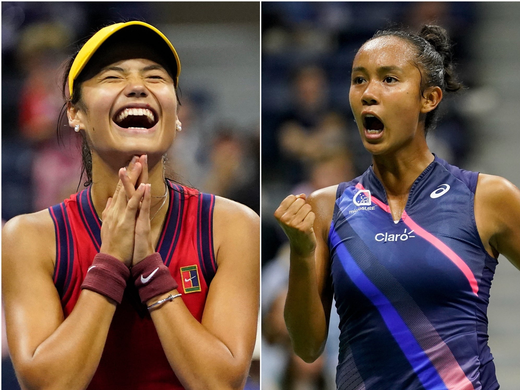 Emma Raducanu, left, and Leylah Fernandez will do battle in the US Open final (Frank Franklin II/Seth Wenig/AP)