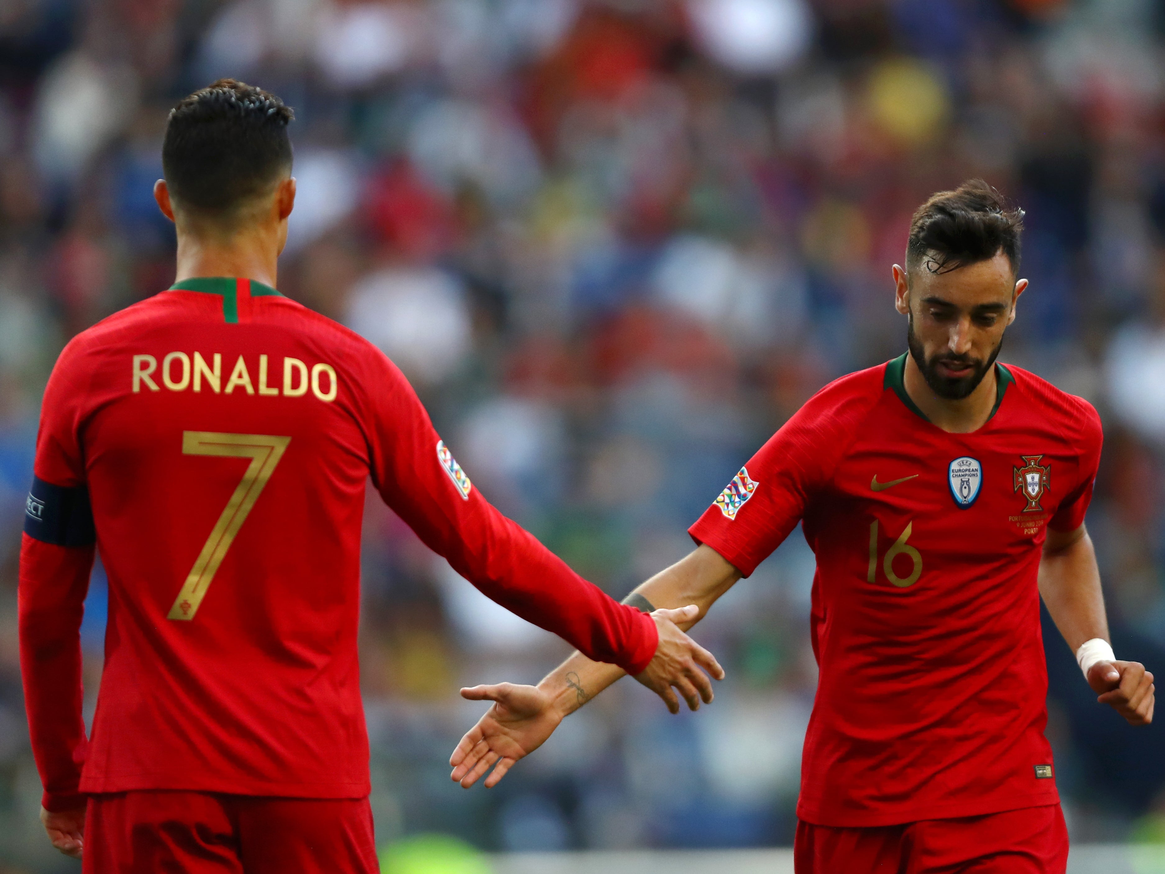 Manchester United and Portugal’s Cristiano Ronaldo and Bruno Fernandes