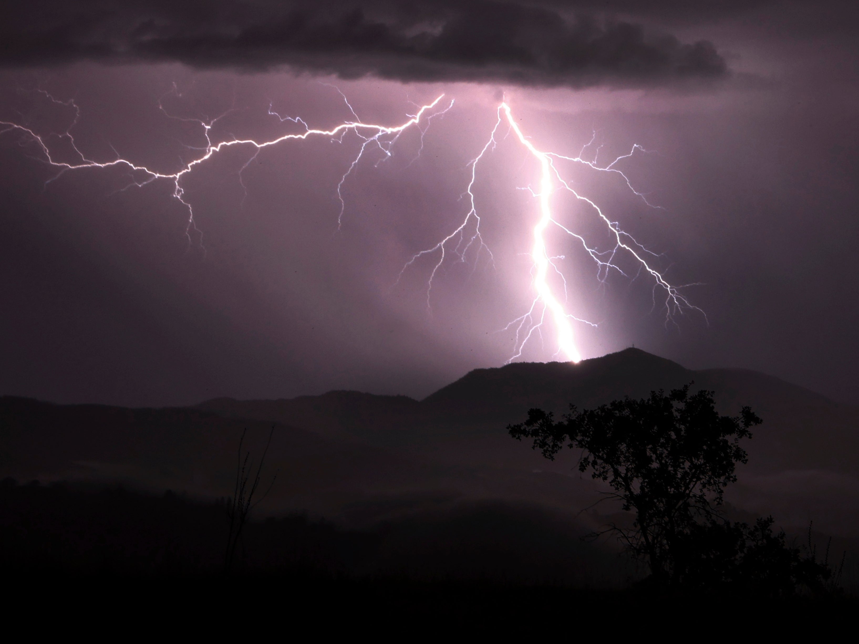 Lightning strikes over Mt. St. Helena in Napa county, Northern California