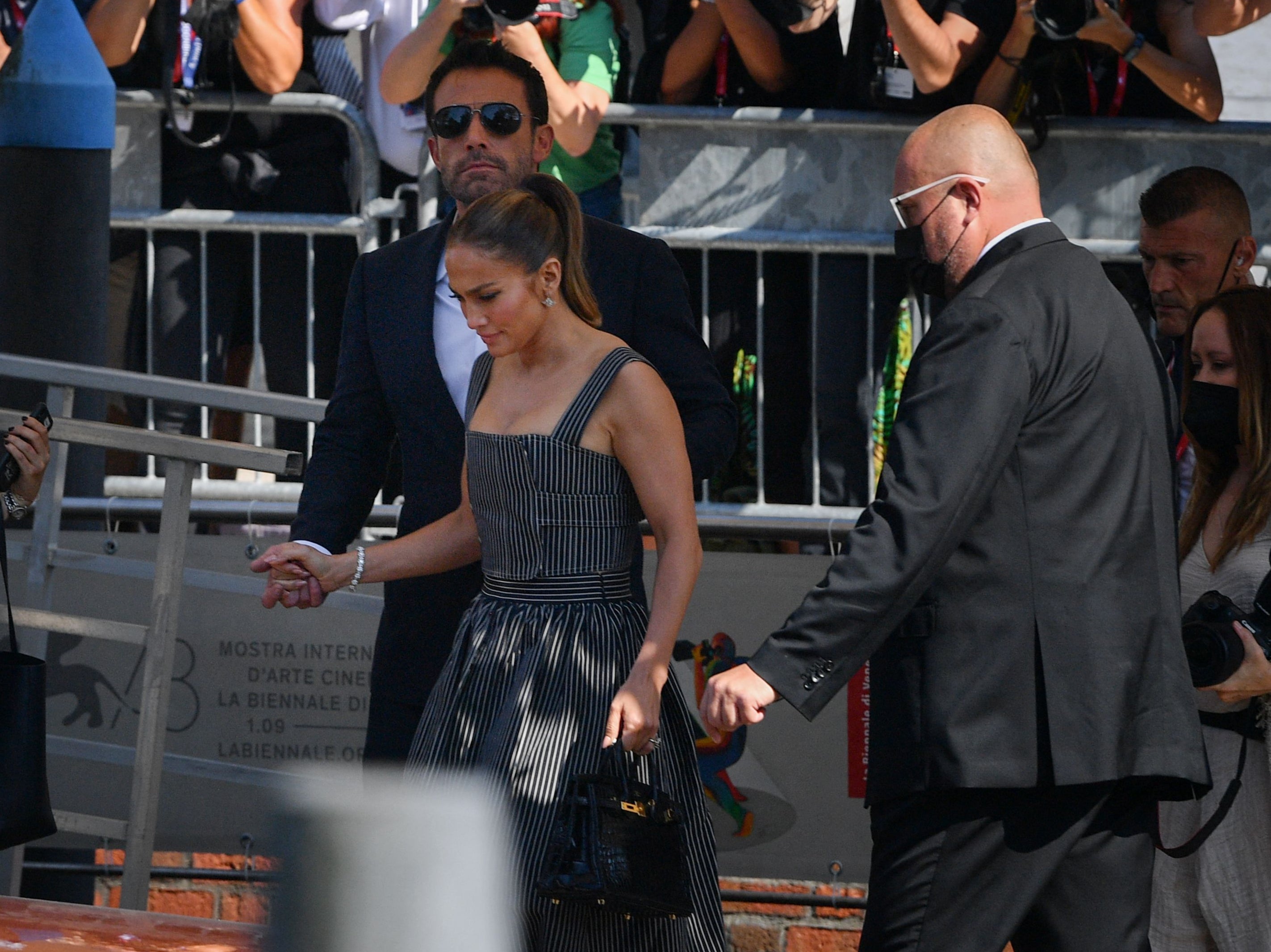 Ben Affleck and Jennifer Lopez go to board a taxi boat after Affleck attended a photocall for ‘The Last Duel’ in Venice on 10 September 2021