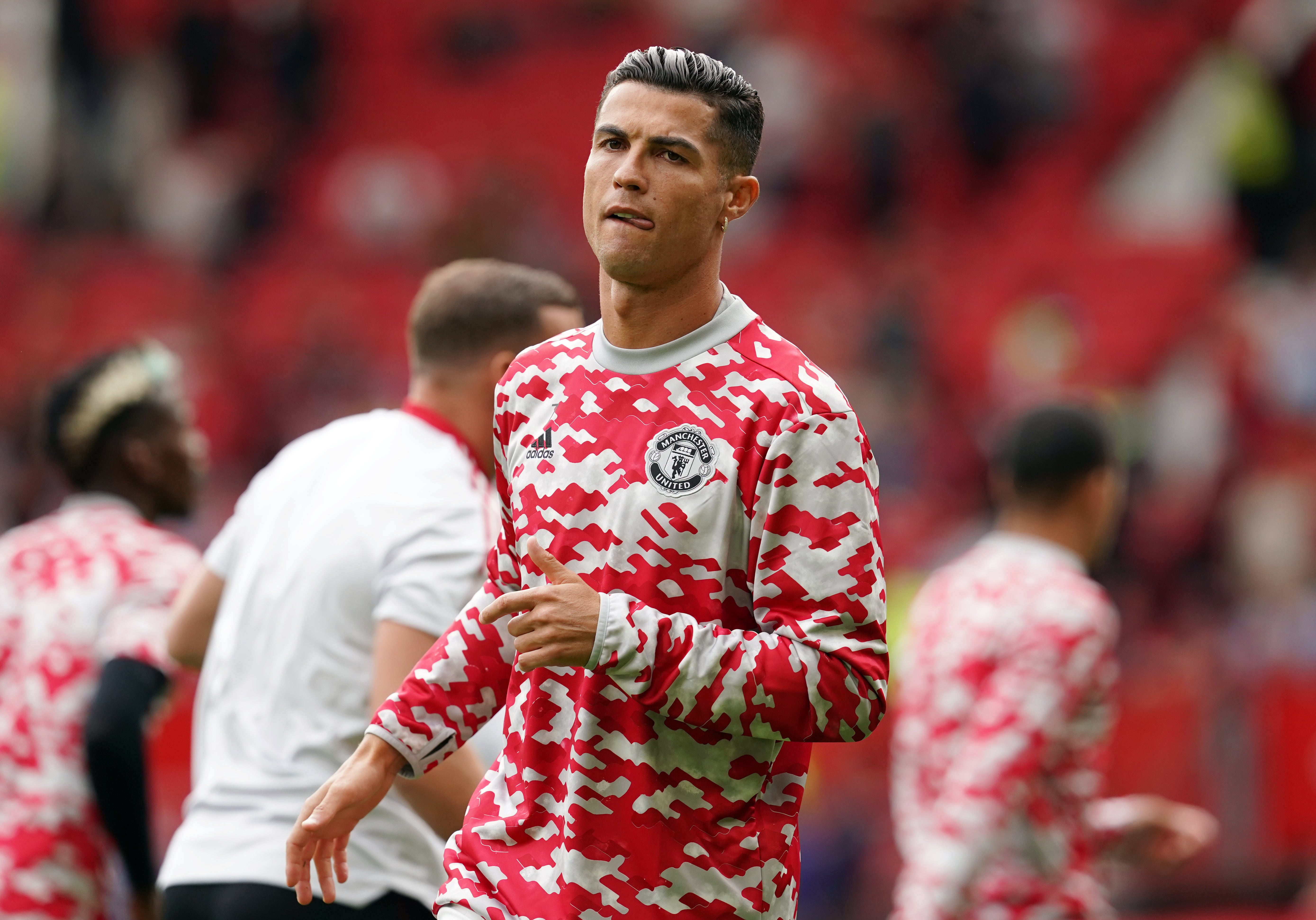 Manchester United’s Cristiano Ronaldo warming up prior to kick-off.