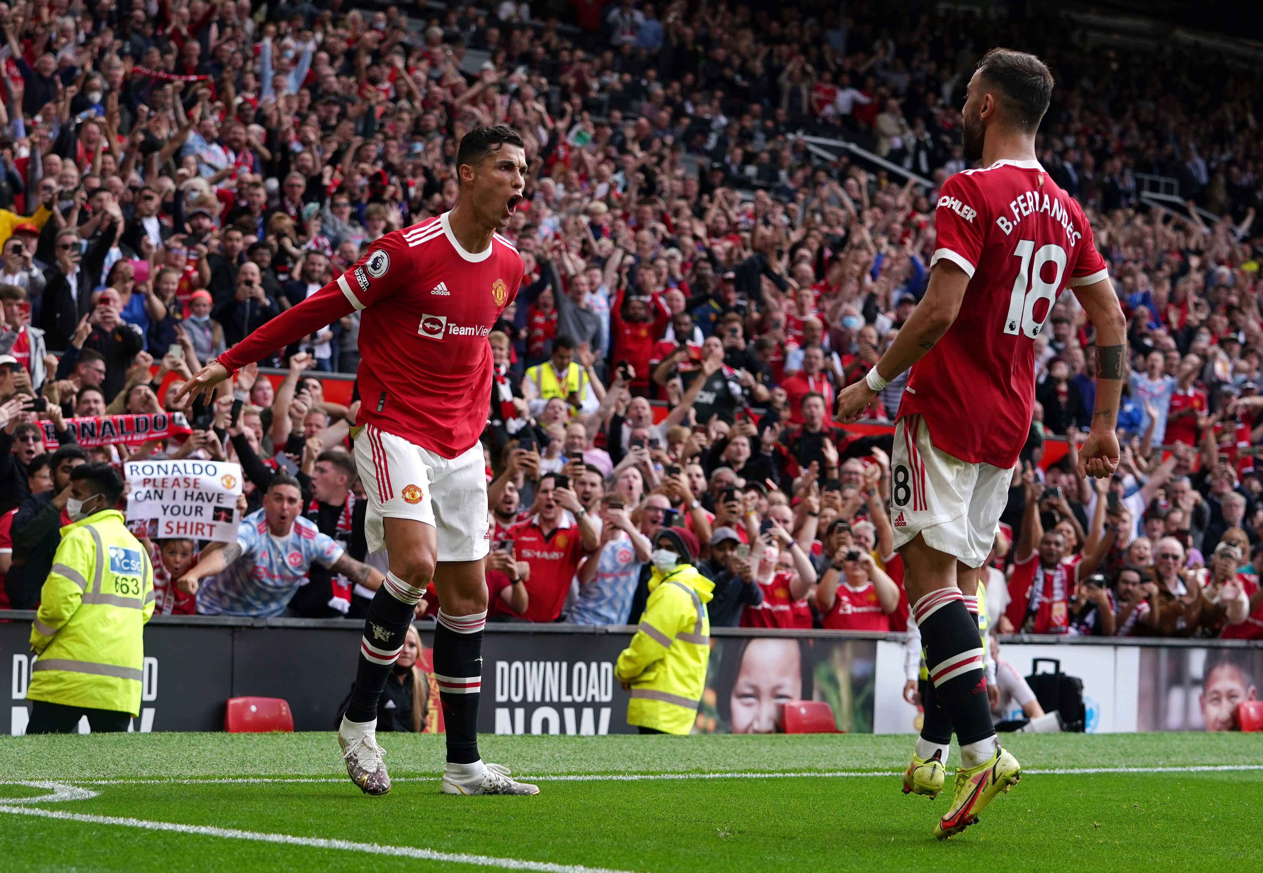 Cristiano Ronaldo, left, scored twice on his Manchester United return (Martin Rickett/PA)