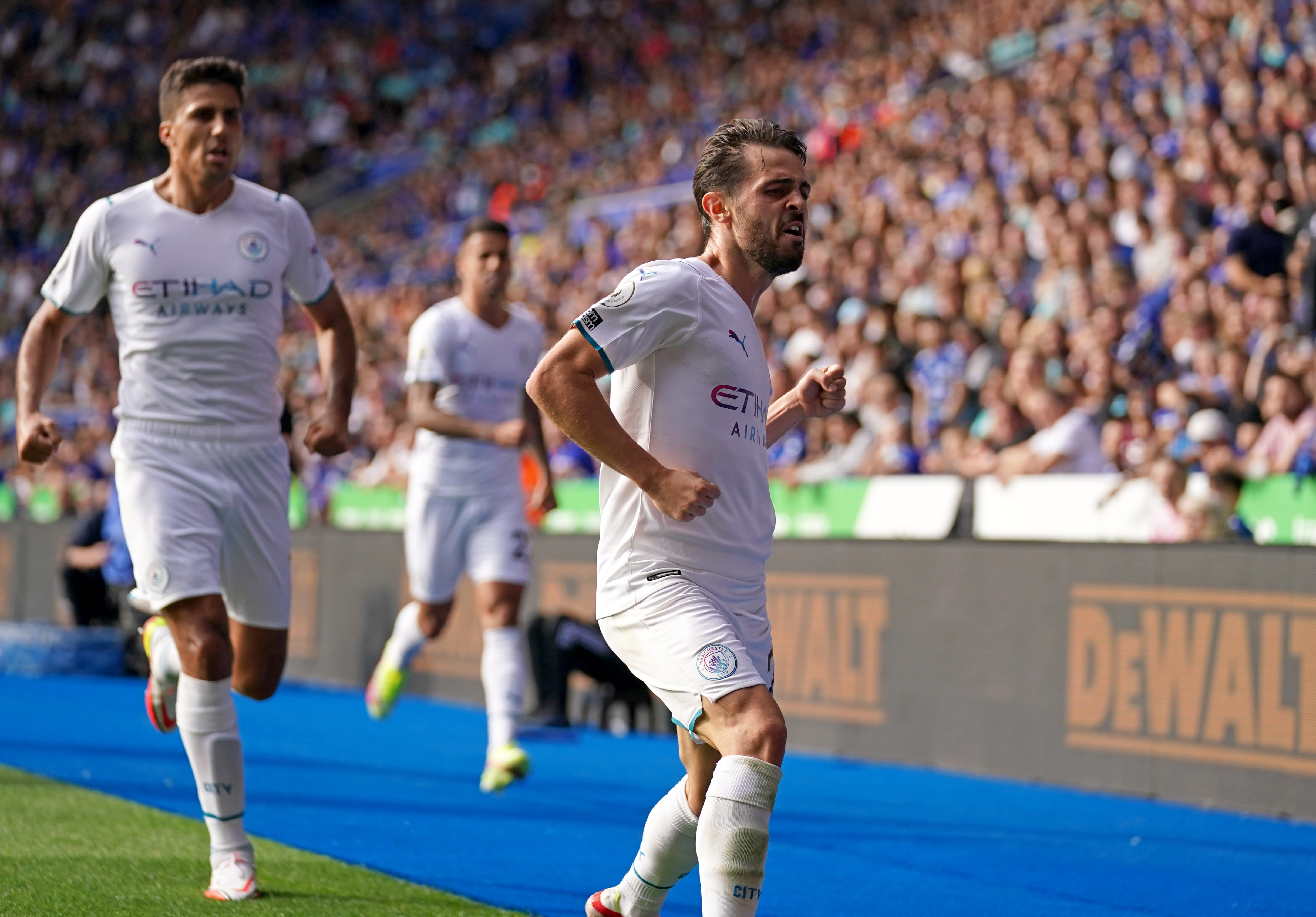 Manchester City’s Bernardo Silva celebrates his winner (Nick Potts/PA).