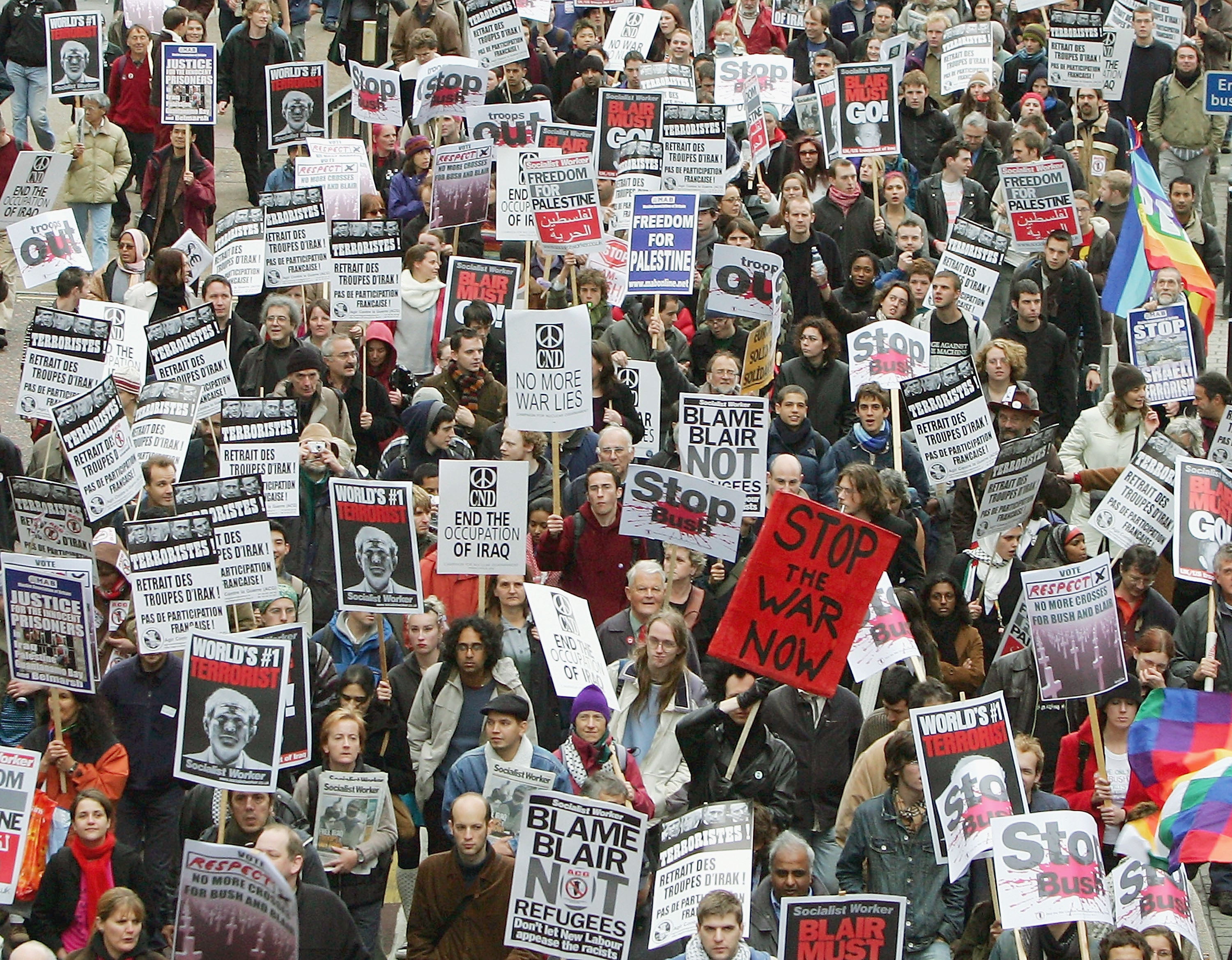 Protesters take part in an anti-war rally in London