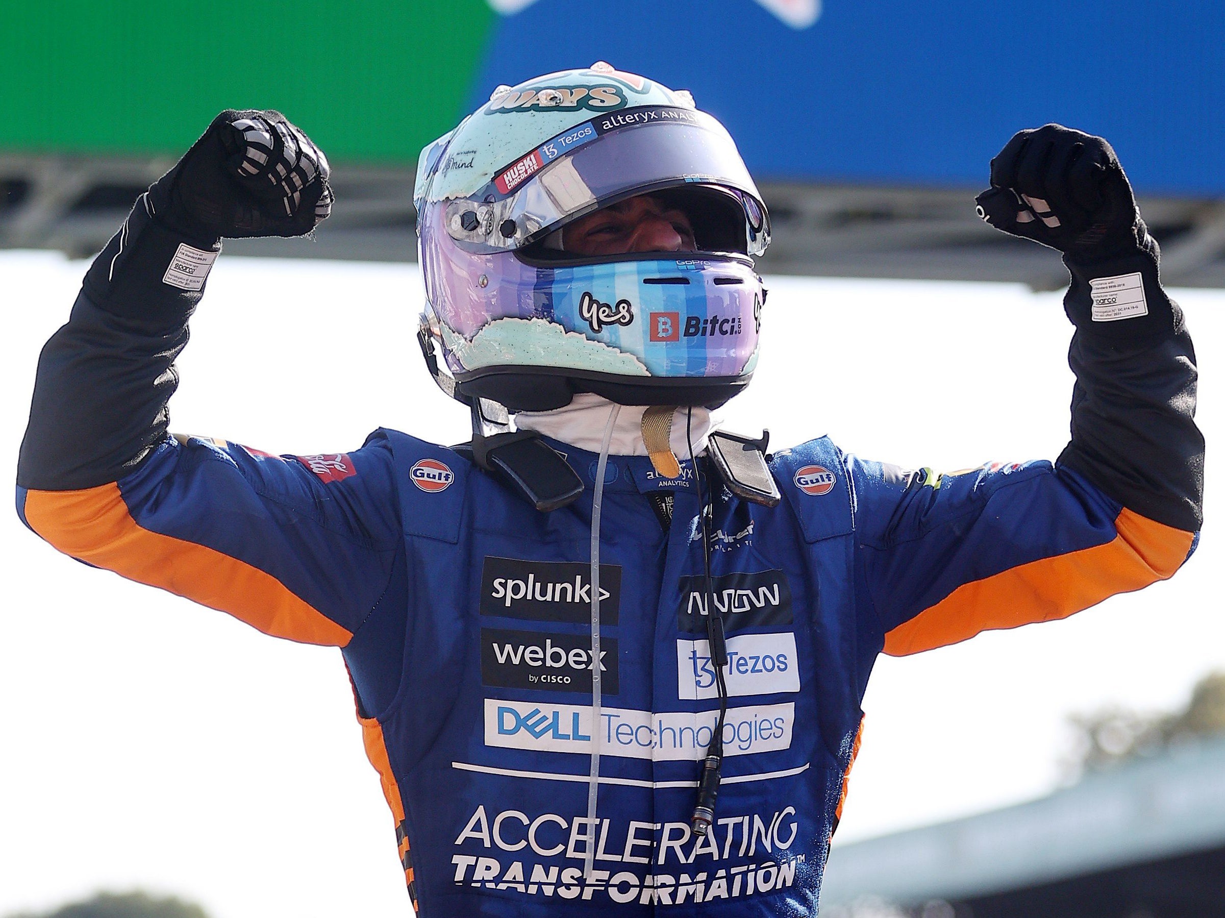 Daniel Ricciardo celebrates his first win as a McLaren driver