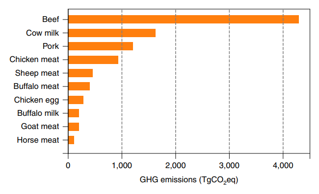 Greenhouse gas emissions from 10 most polluting animal-based foods