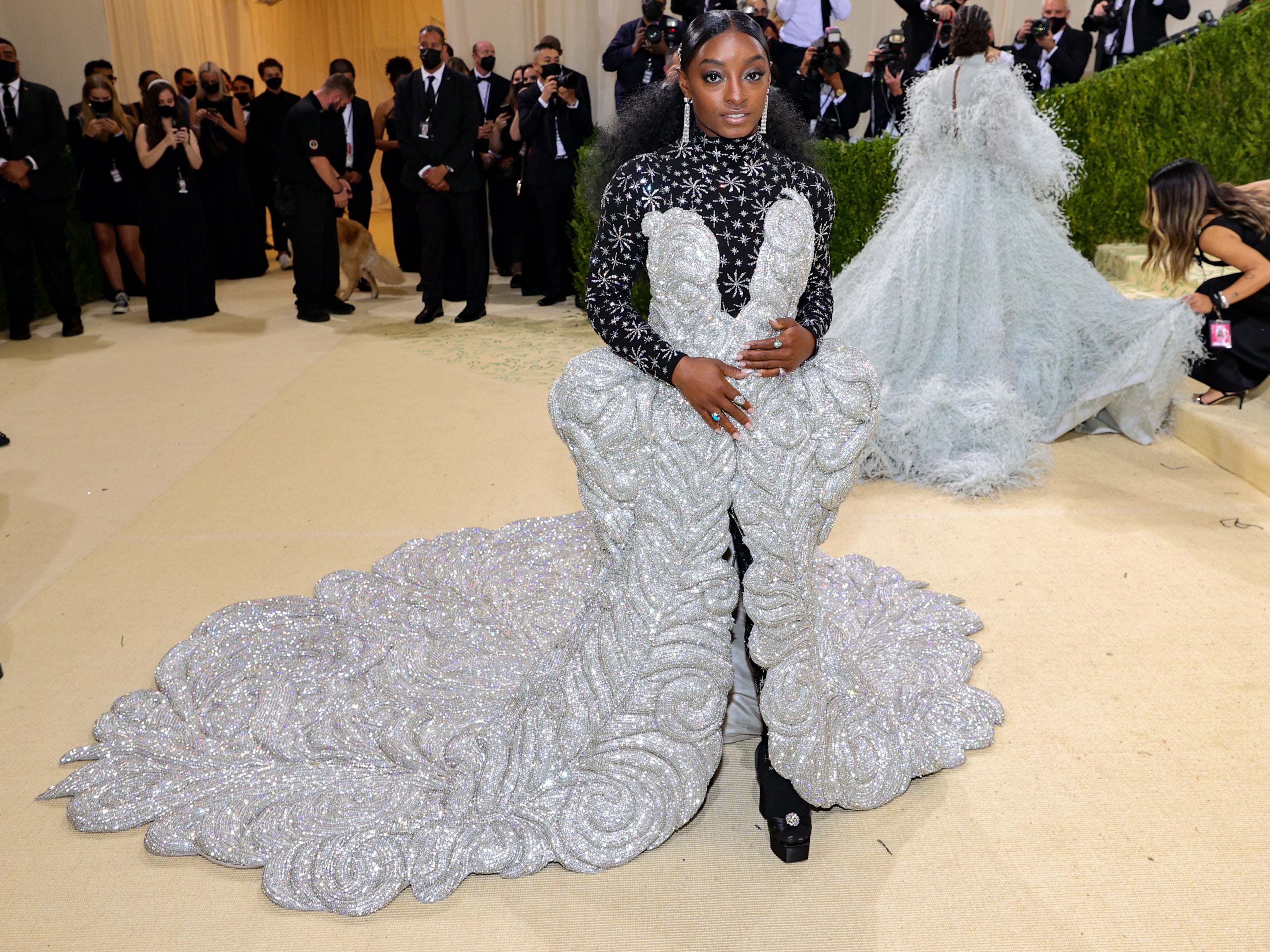 Simone Biles attends The 2021 Met Gala Celebrating In America: A Lexicon Of Fashion at Metropolitan Museum of Art on September 13, 2021 in New York City