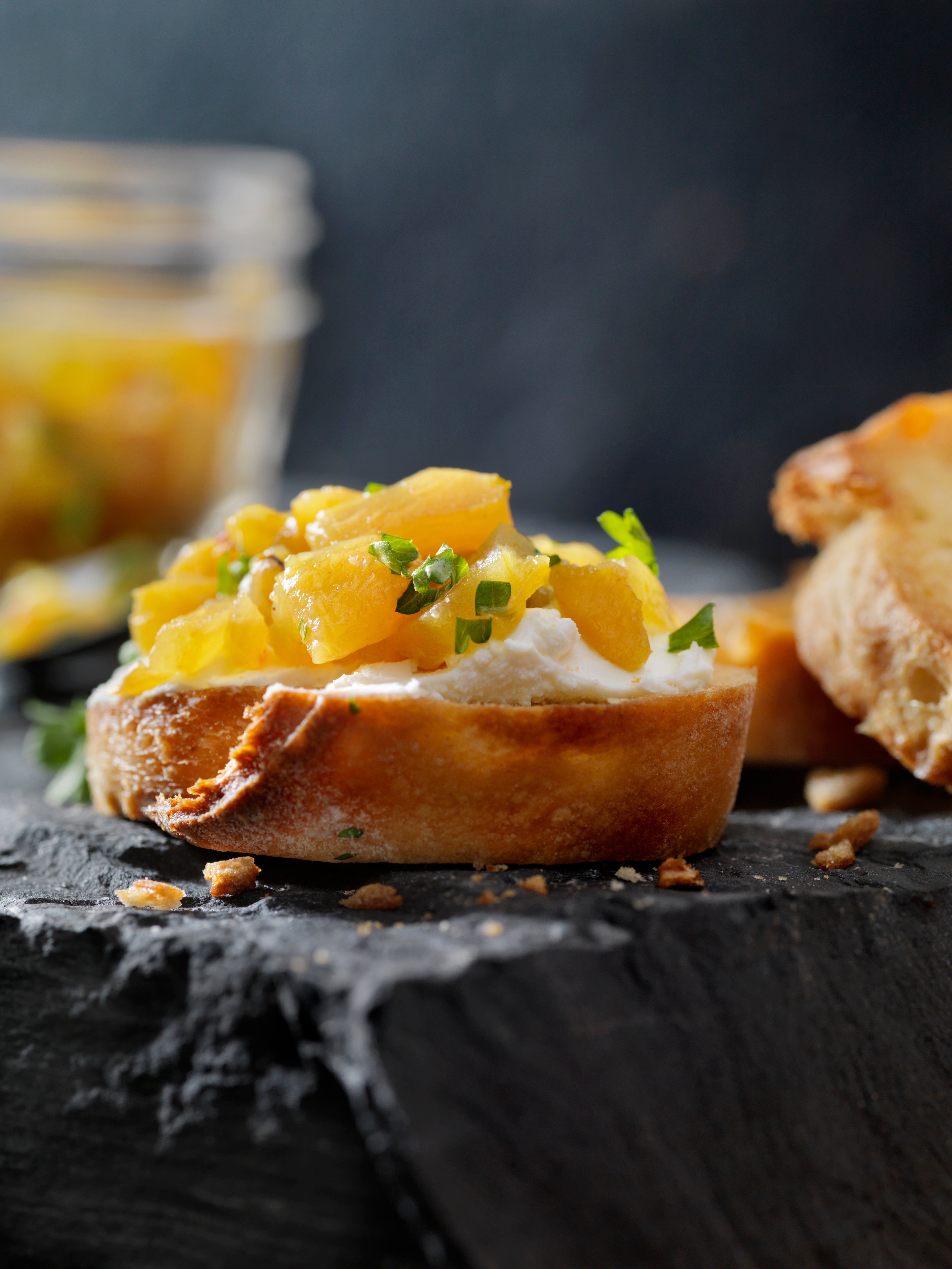 Add sweetcorn and chunks of salami to these melon and ricotta toasts