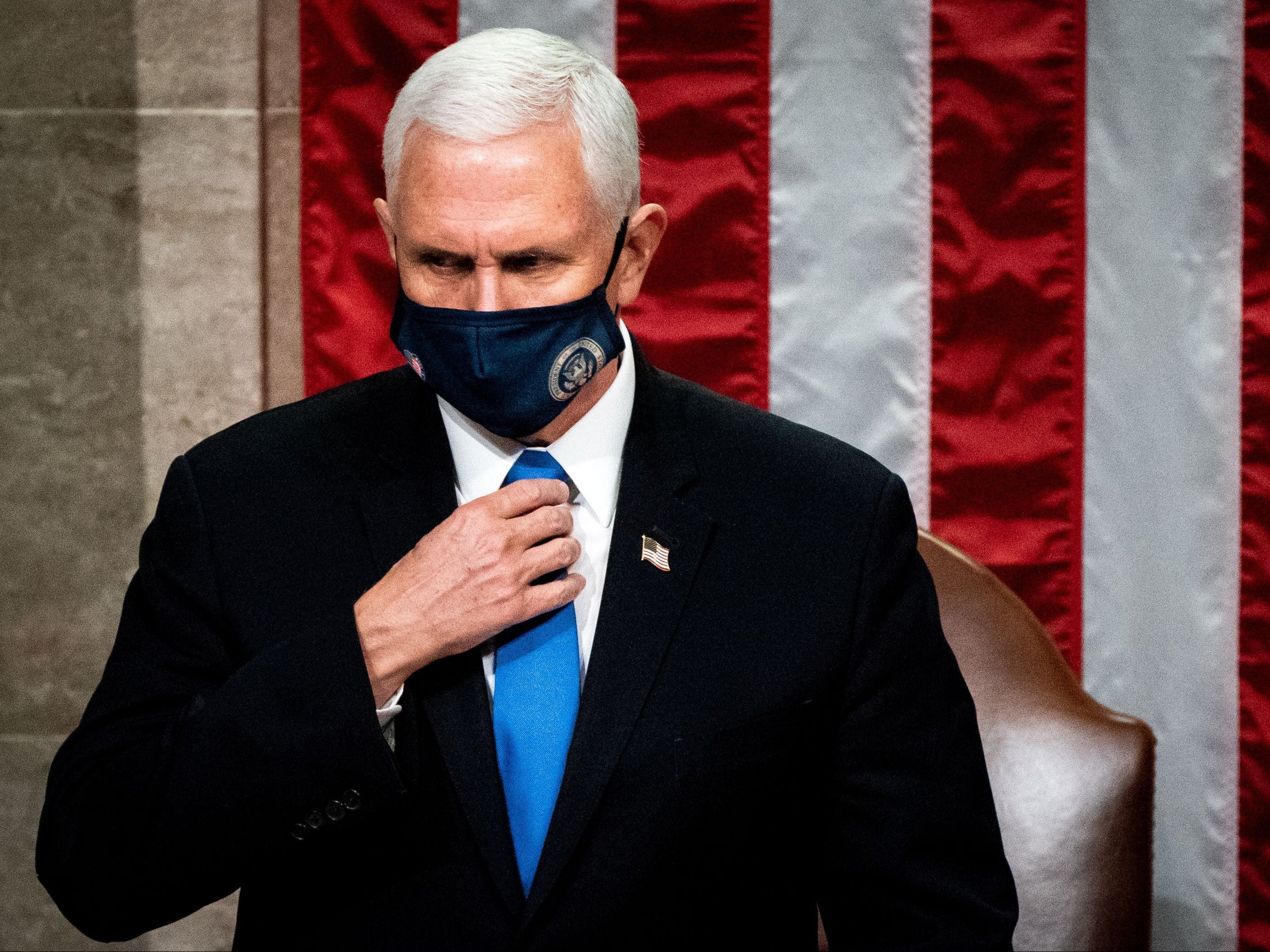 Former vice president Mike Pence presiding over the certification of election results on January 6