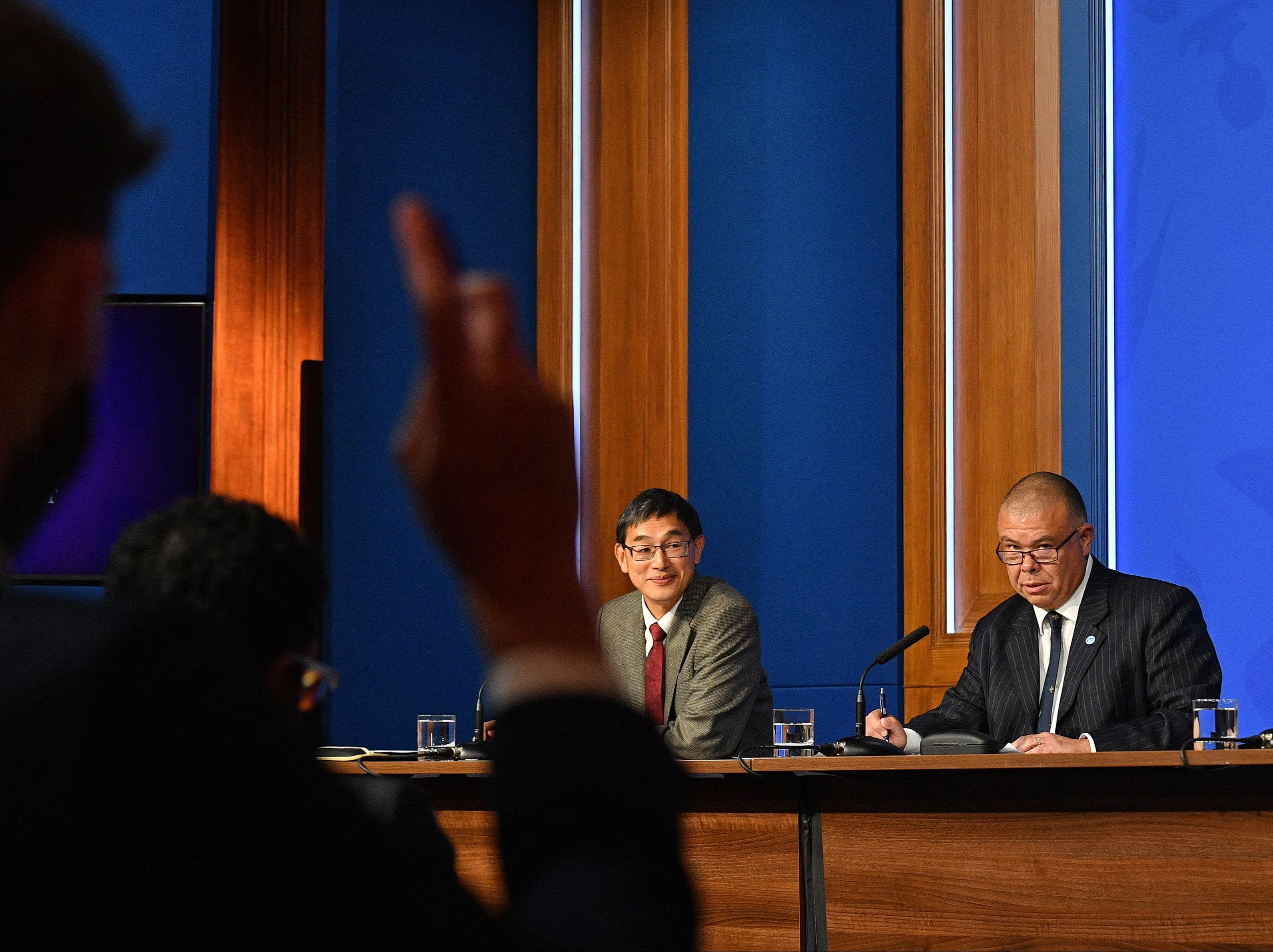 JCVI chair Prof Wei Shen Lim (left) and Deputy Chief Medical Officer for England Prof Jonathan Van-Tam take questions at Tuesday’s briefing