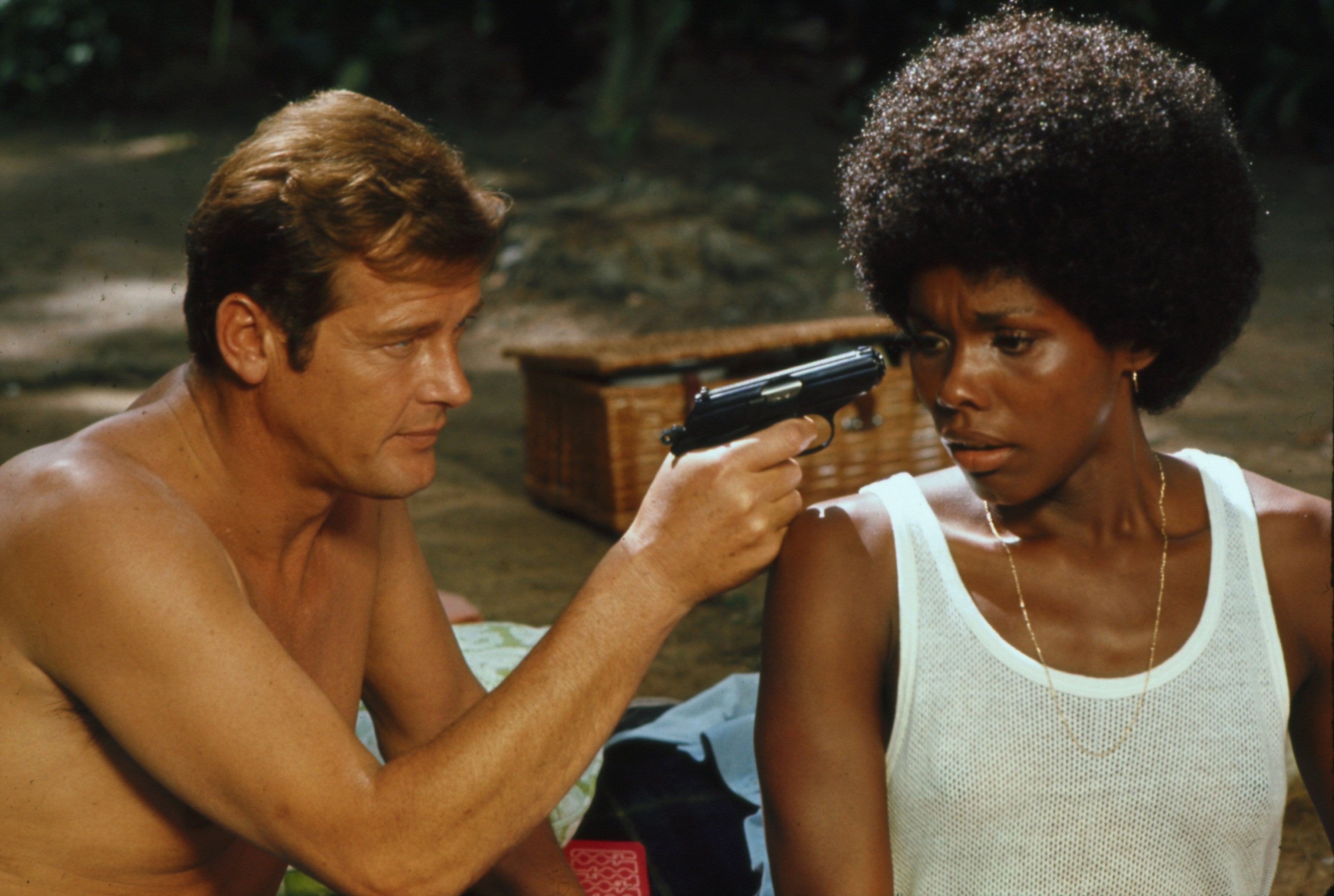 Roger Moore and Gloria Hendry in ‘Live and Let Die’ in 1973