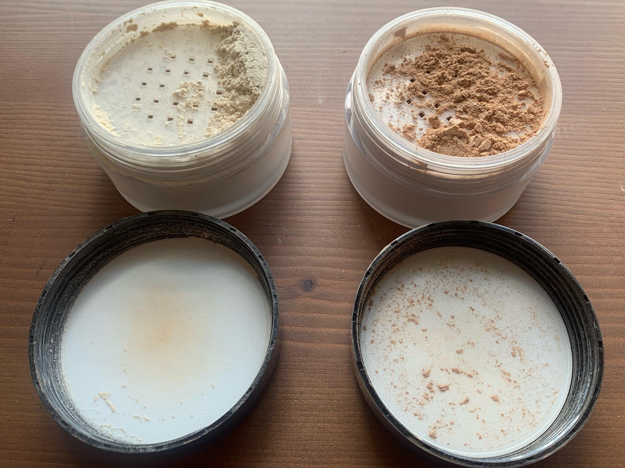 The original translucent powder (left), and the light catching setting powder (right)