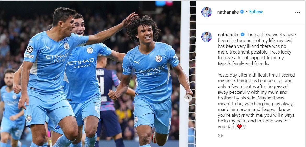 Nathan Ake posted a moving social media update after Wednesday’s game against Leipzig (Nathan Ake/Instagram)