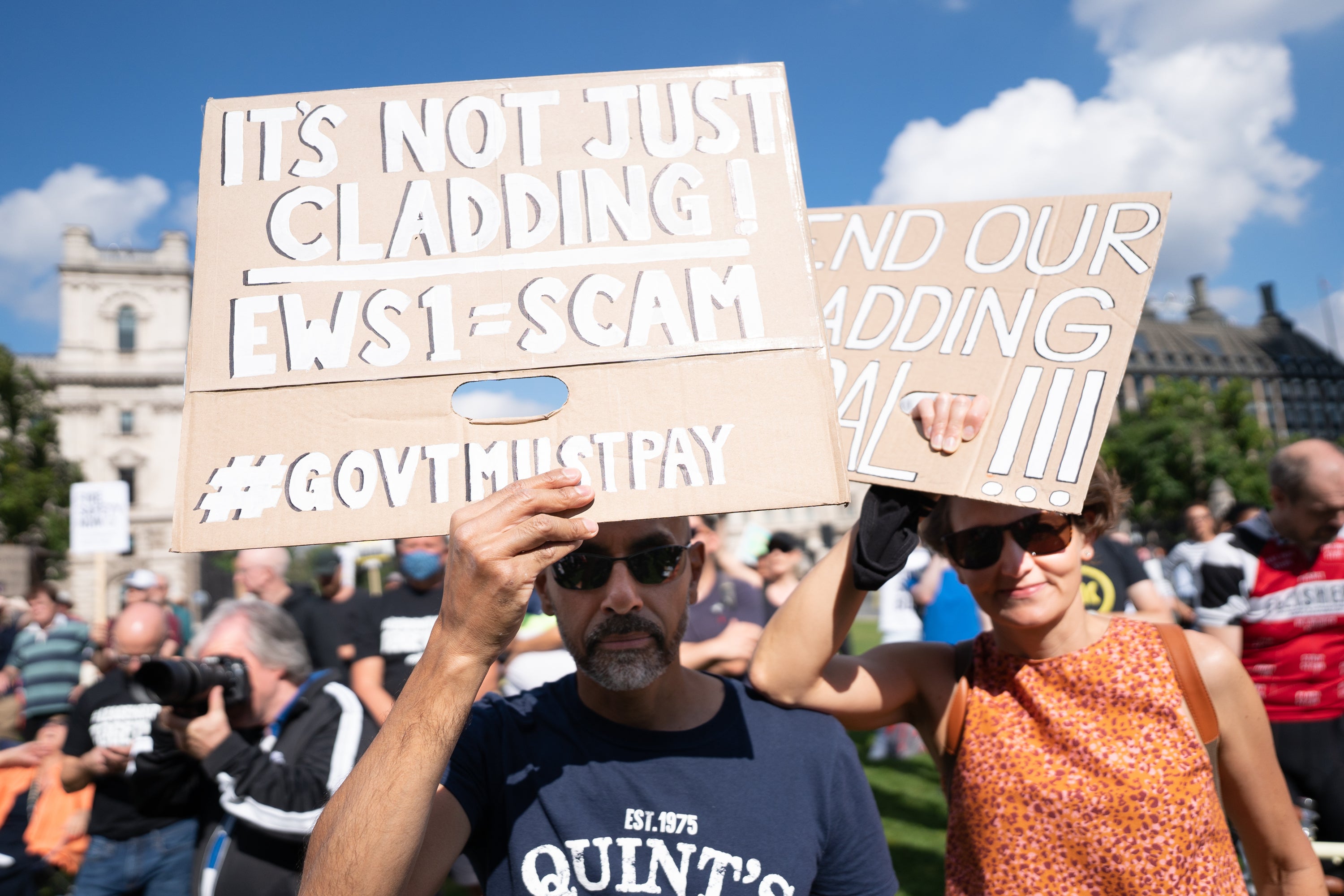 Protesters from Leaseholders Together gather at rally in Parliament Square, Westminster