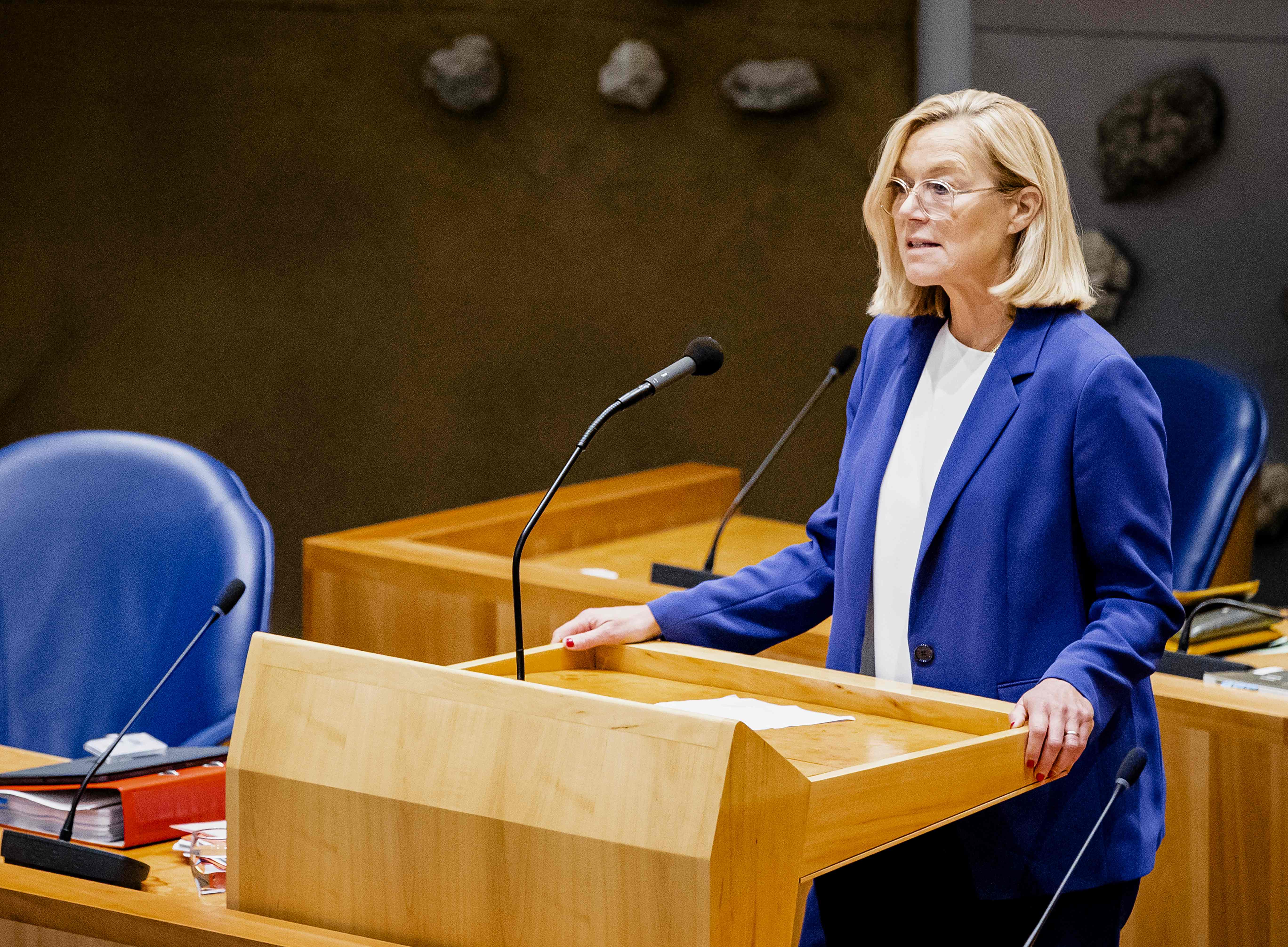 Sigrid Kaag speaks at the House of Representatives in the Hague, on September 16